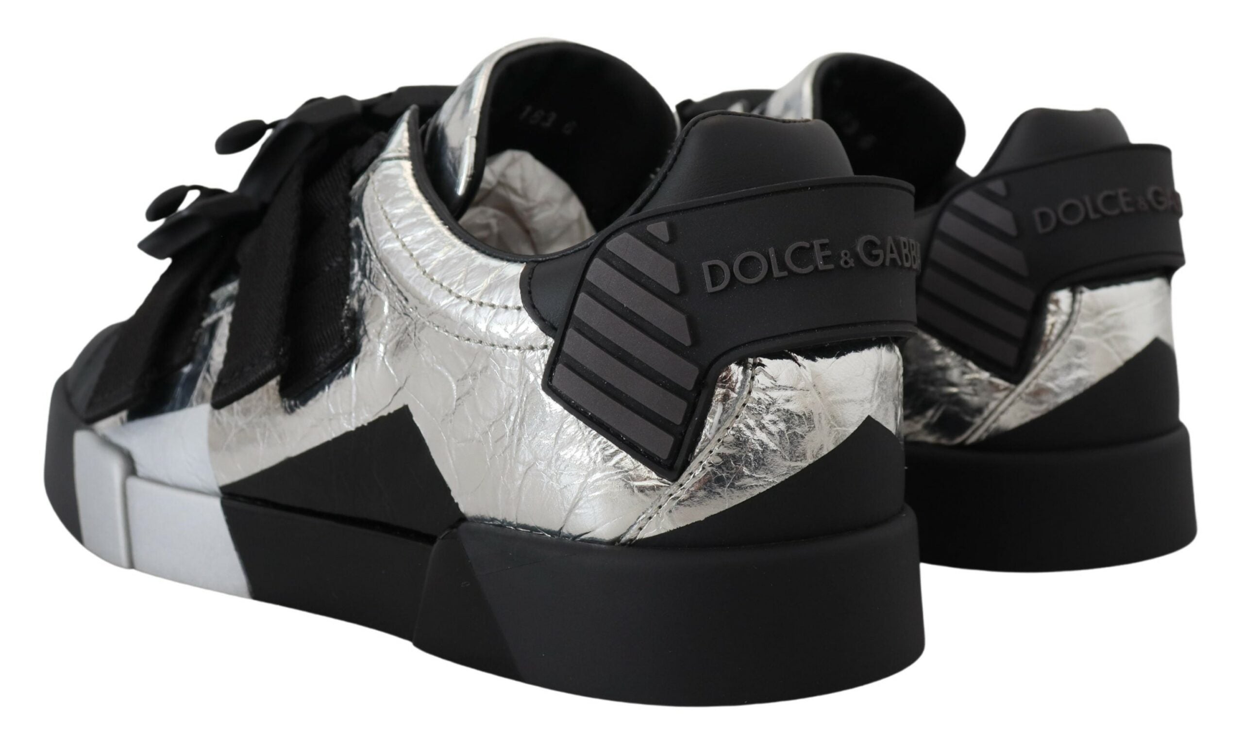 Dolce & Gabbana Black Silver Leather Low Top Sneakers Casual Shoes - DEA STILOSA MILANO