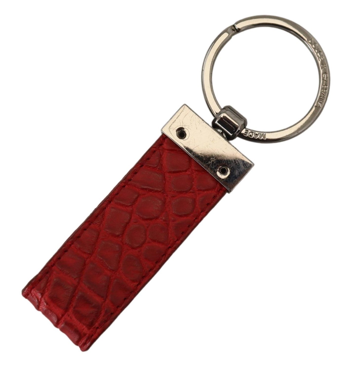 Dolce & Gabbana Red Leather Logo Plaque Silver Brass Keychain - DEA STILOSA MILANO