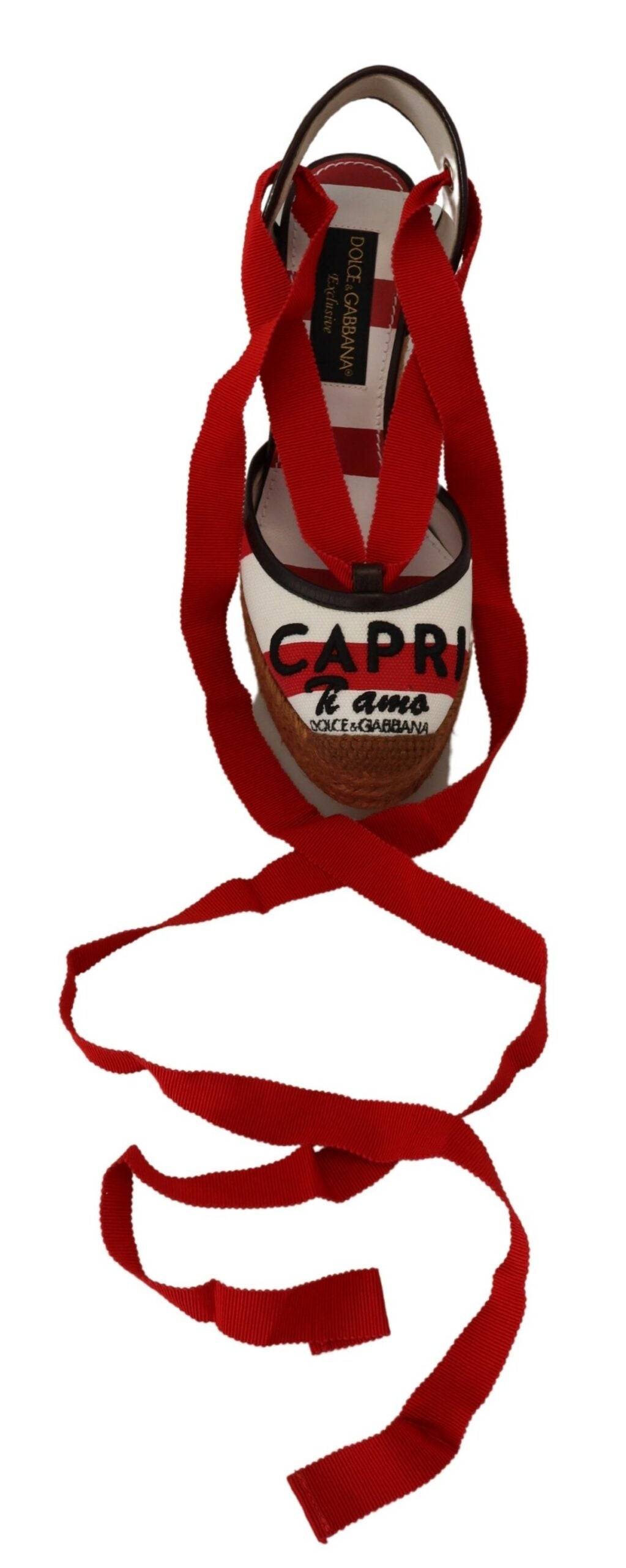 Dolce & Gabbana Multicolor Wedges Lace Up Strap Logo Print Sandals - DEA STILOSA MILANO