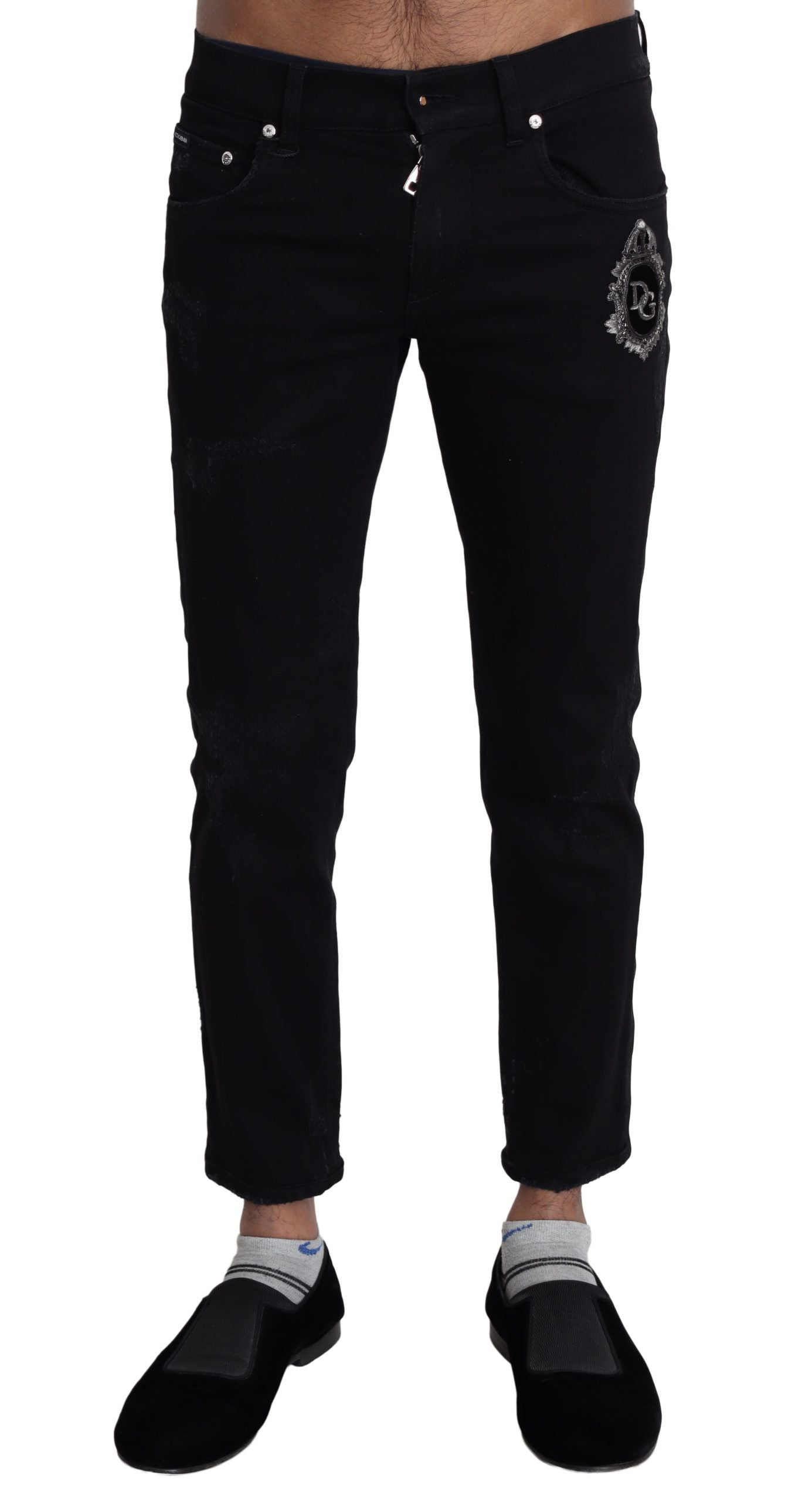 Dolce & Gabbana Black Heraldic Embroidery Skinny Denim Jeans - DEA STILOSA MILANO