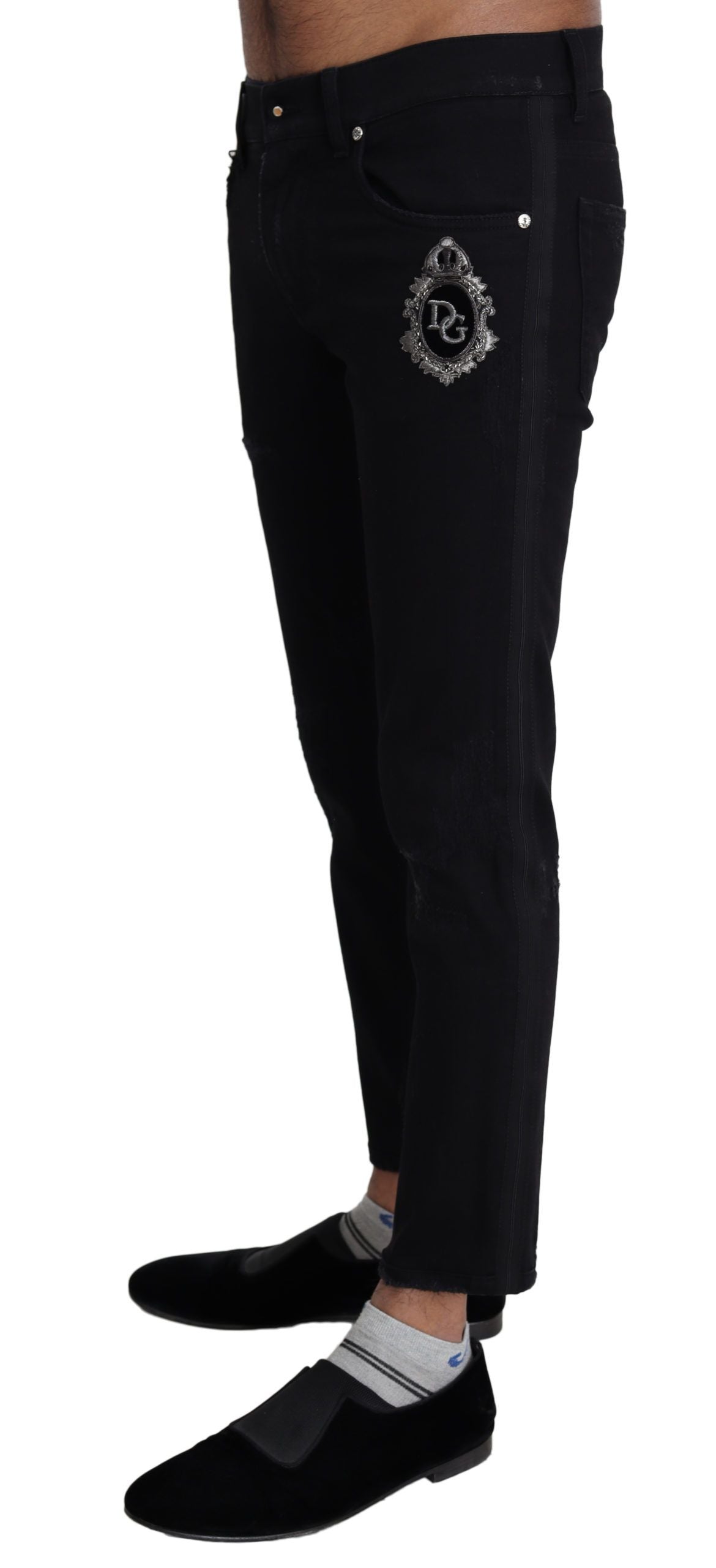 Dolce & Gabbana Black Heraldic Embroidery Skinny Denim Jeans - DEA STILOSA MILANO