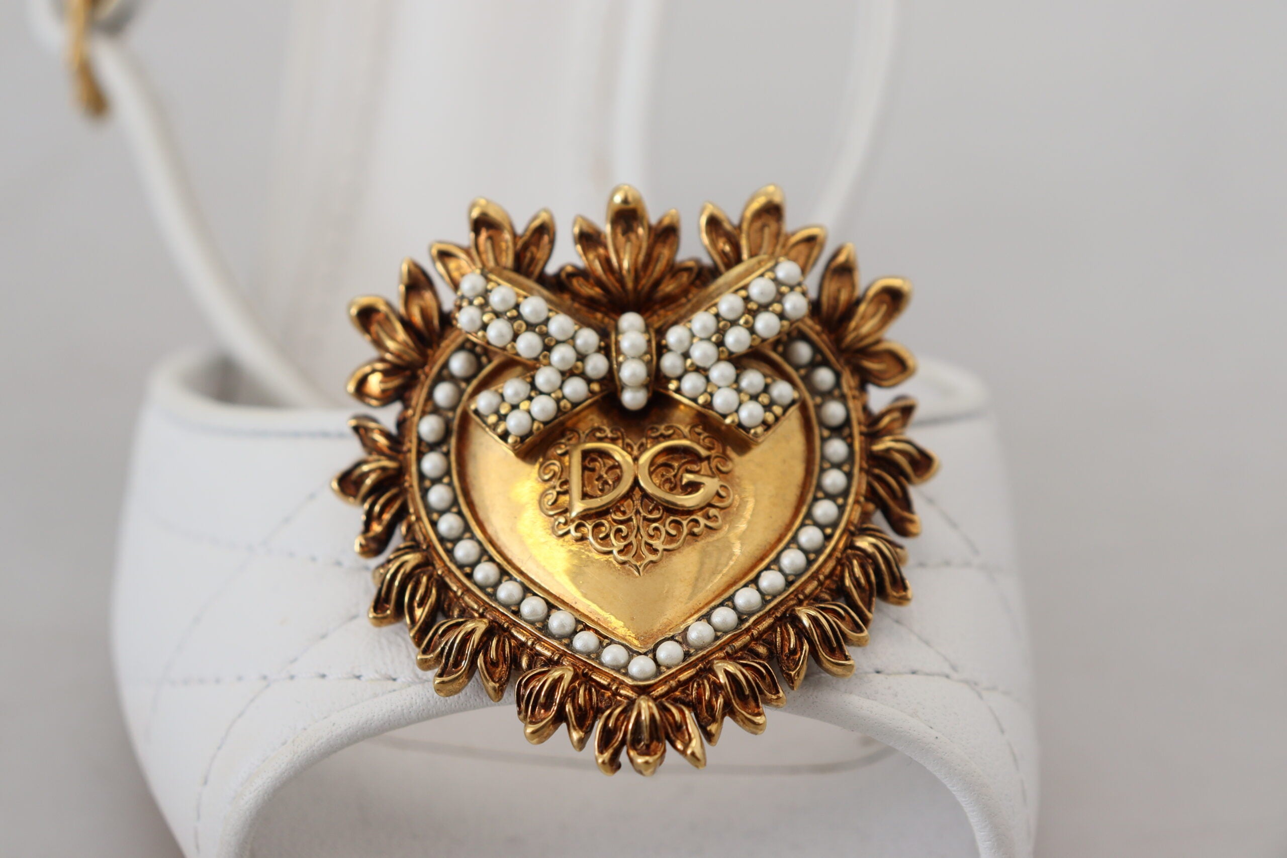 Dolce & Gabbana White Devotion Embellished Sandals Shoes - DEA STILOSA MILANO