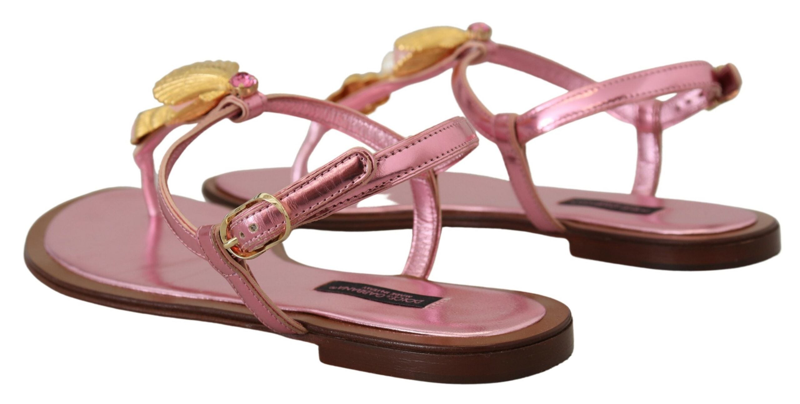 Dolce & Gabbana Pink Embellished Slides Flats Sandals Shoes - DEA STILOSA MILANO