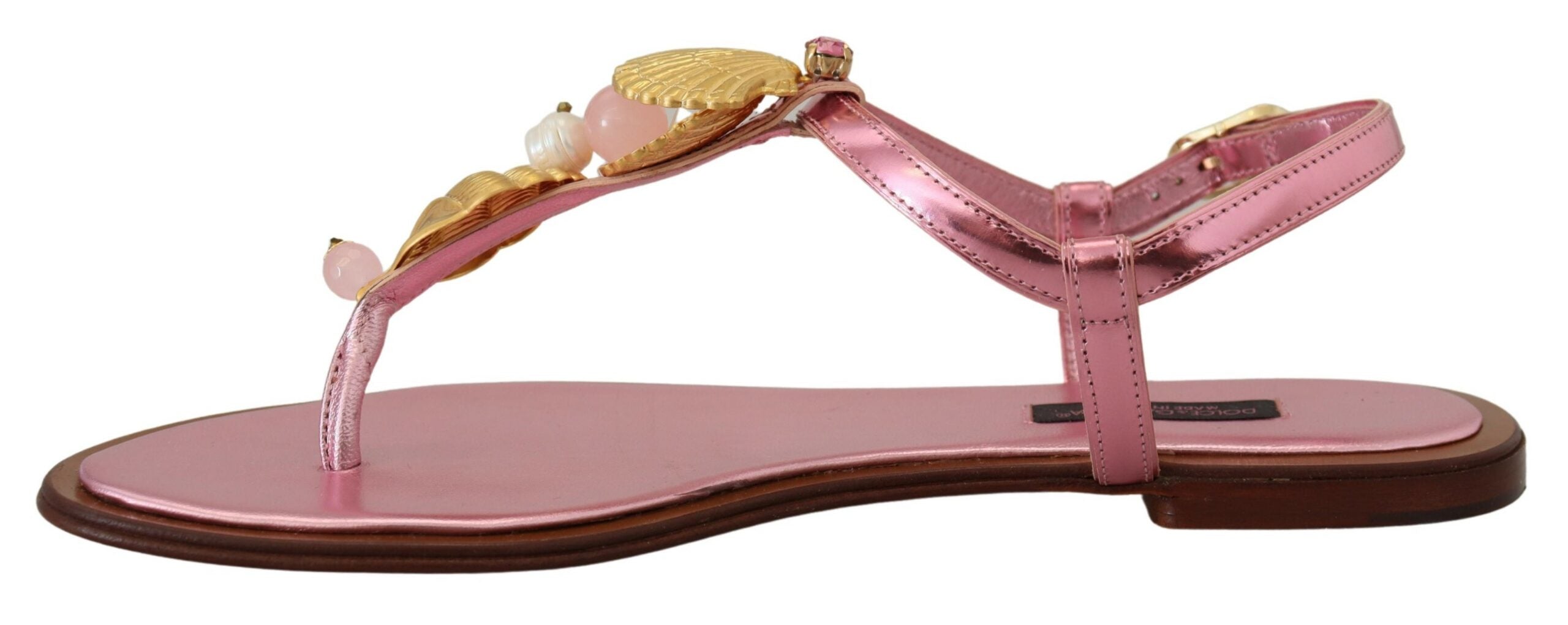 Dolce & Gabbana Pink Embellished Slides Flats Sandals Shoes - DEA STILOSA MILANO