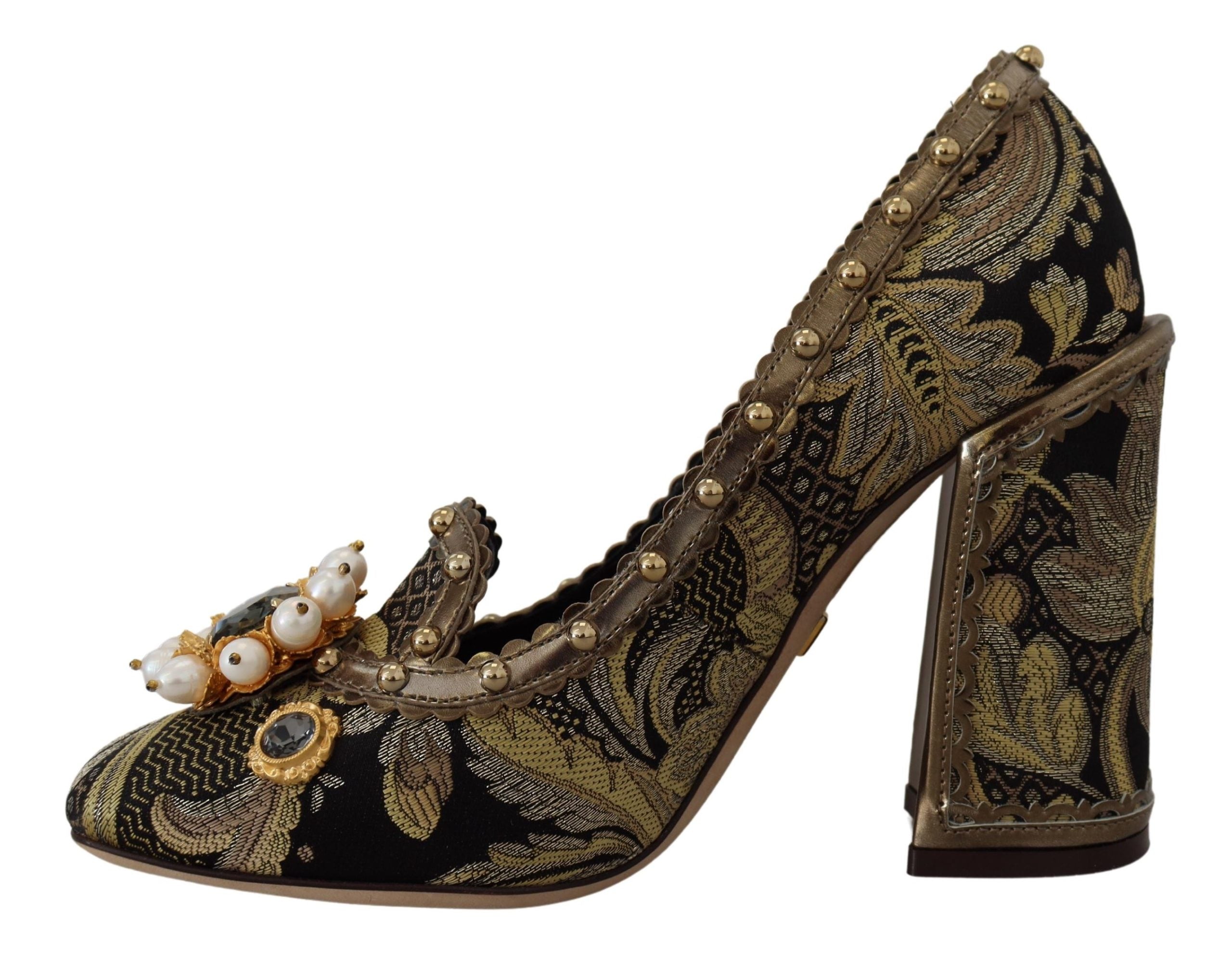 Dolce & Gabbana Gold Crystal Square Toe Brocade Pumps Shoes - DEA STILOSA MILANO