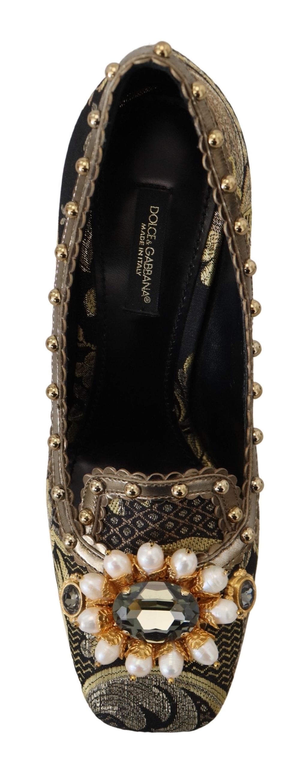 Dolce & Gabbana Gold Crystal Square Toe Brocade Pumps Shoes - DEA STILOSA MILANO