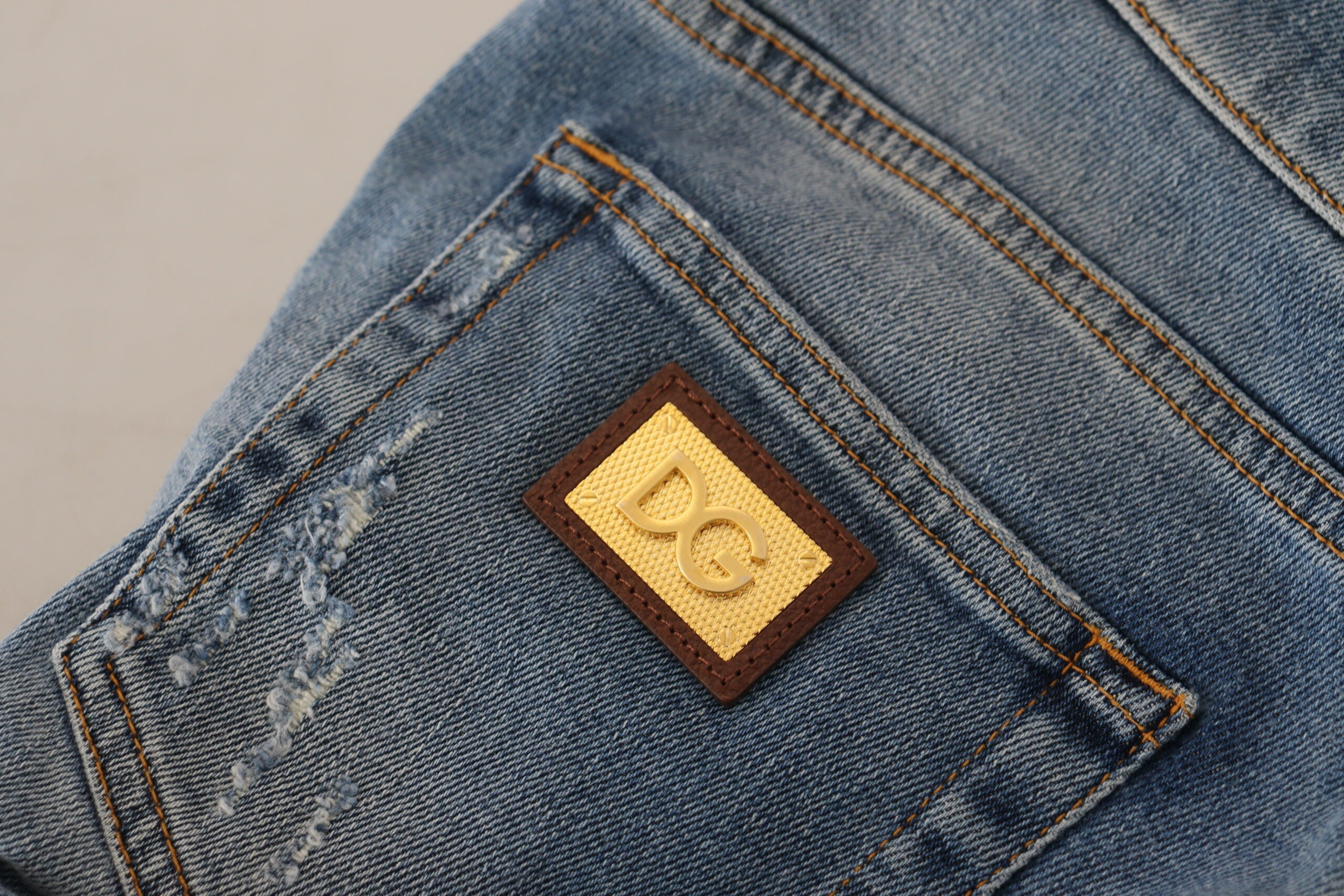 Dolce & Gabbana Blue Slim Fit Tattered Cotton Denim Jeans - DEA STILOSA MILANO