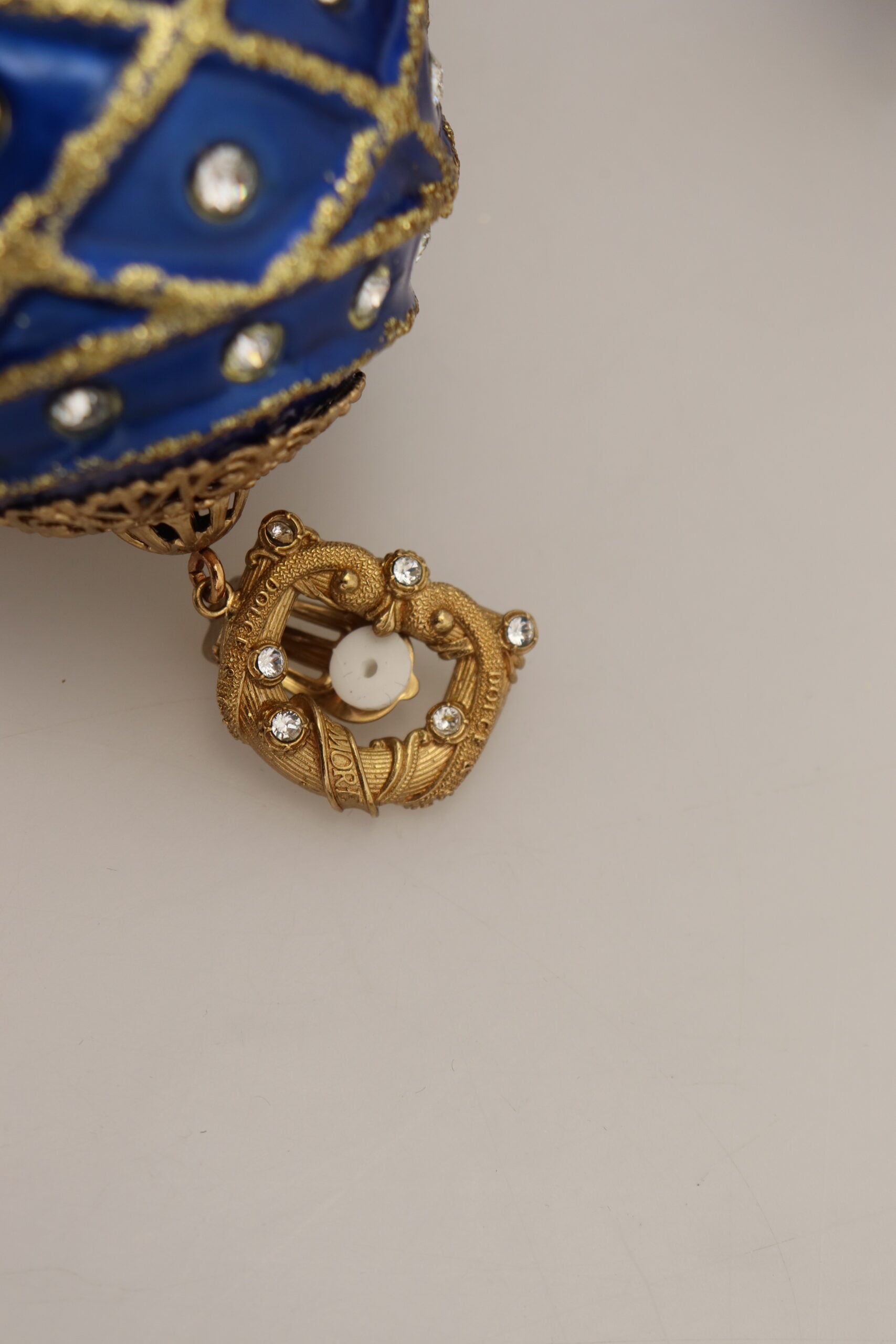 Dolce & Gabbana Gold Brass Blue Dangle Ball Crystal Clip On Earrings - DEA STILOSA MILANO