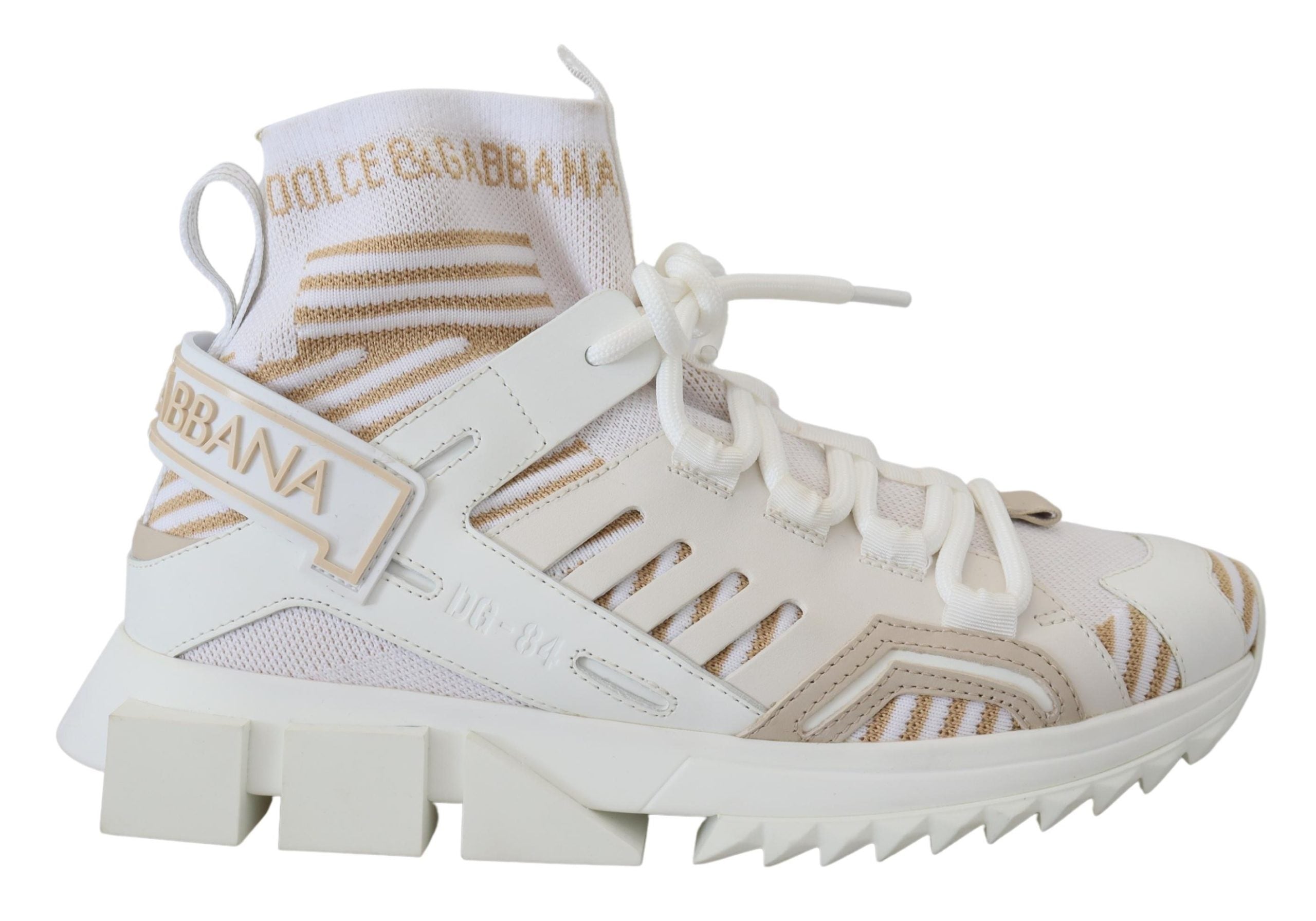 Dolce & Gabbana White Beige Sorrento Sneakers Shoes - DEA STILOSA MILANO