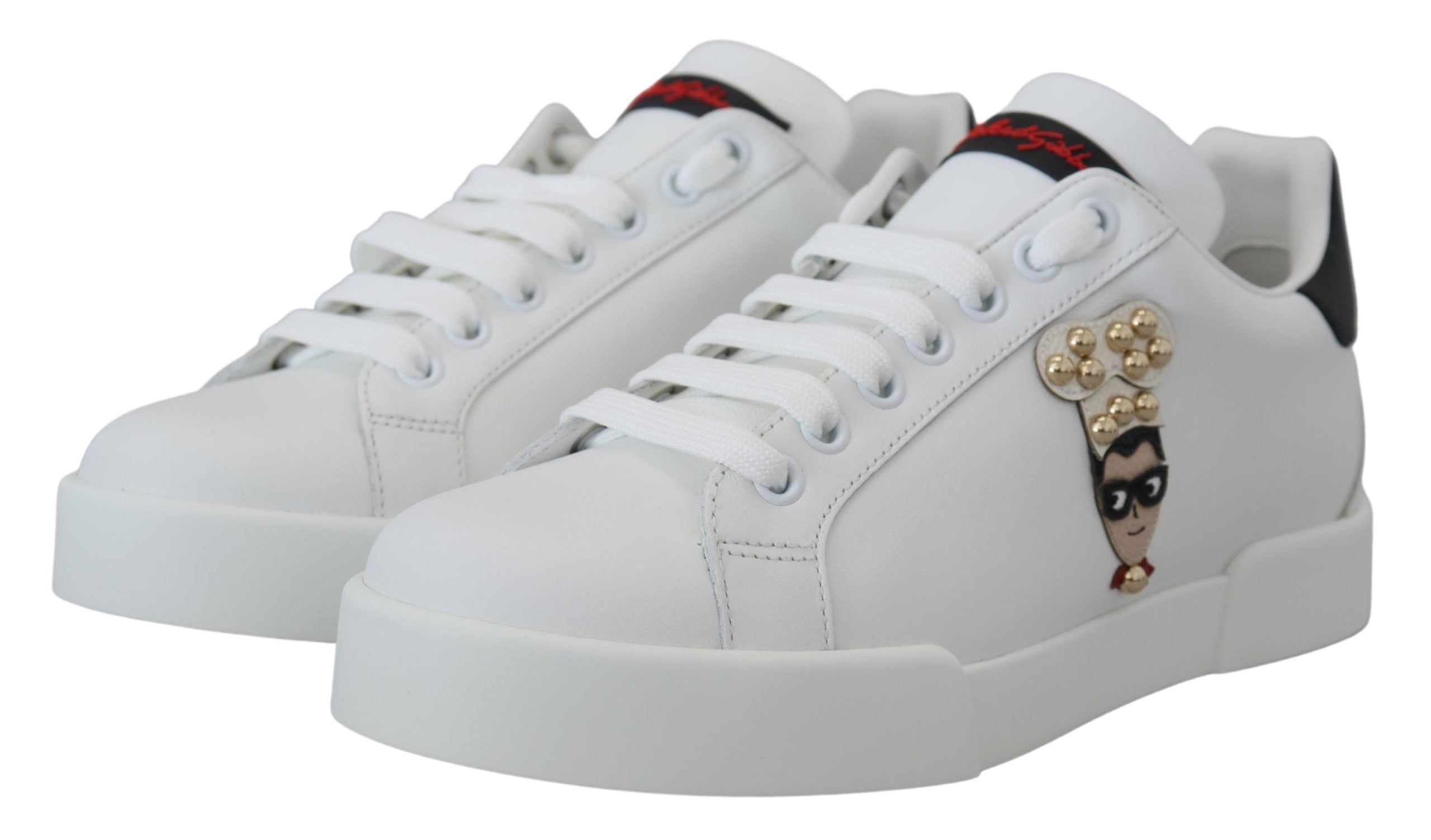 Dolce & Gabbana White Logo Patch Embellished Sneakers Shoes - DEA STILOSA MILANO
