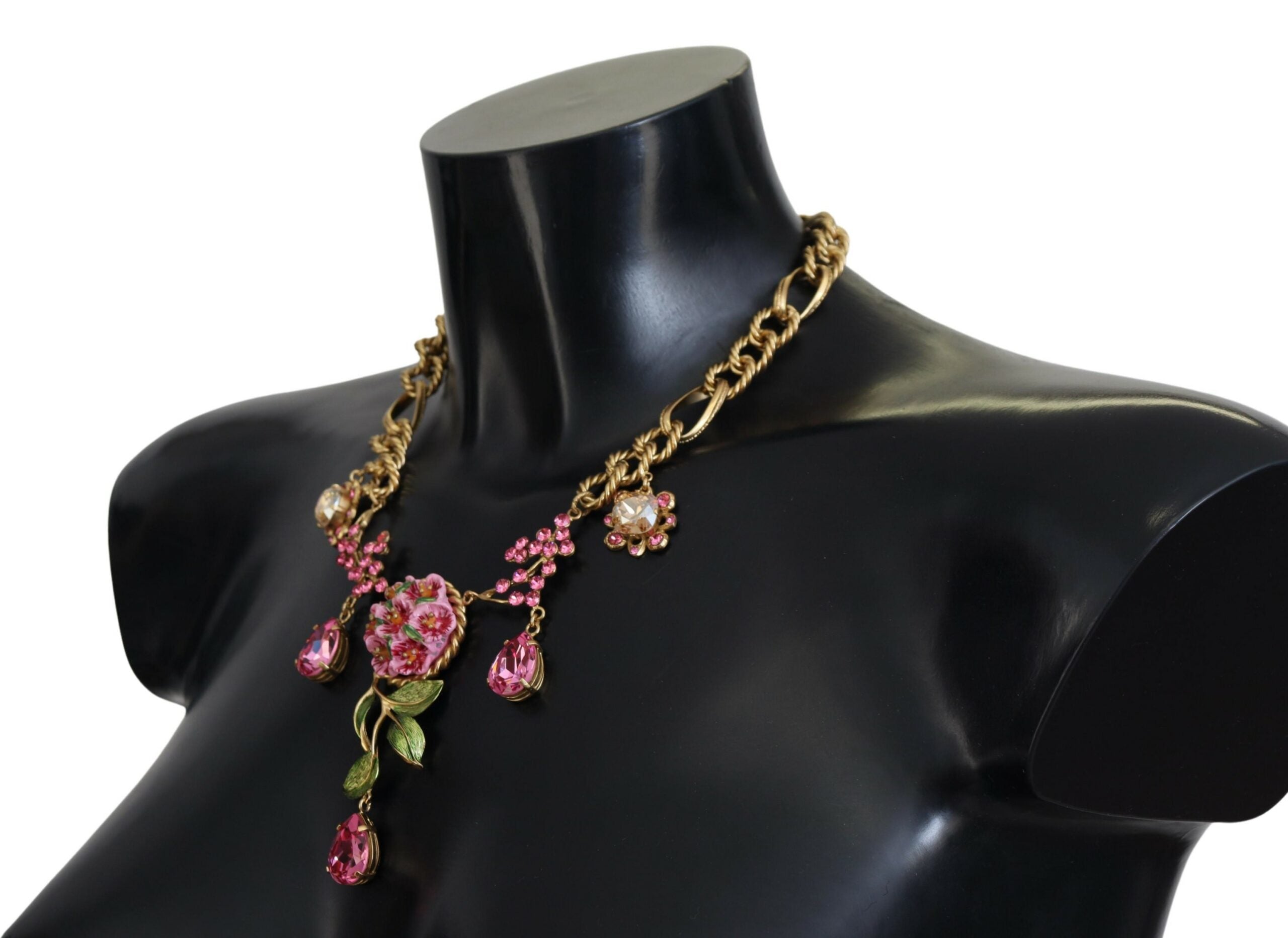 Dolce & Gabbana Gold Brass Chain Crystal Floral Roses Jewelry Necklace - DEA STILOSA MILANO