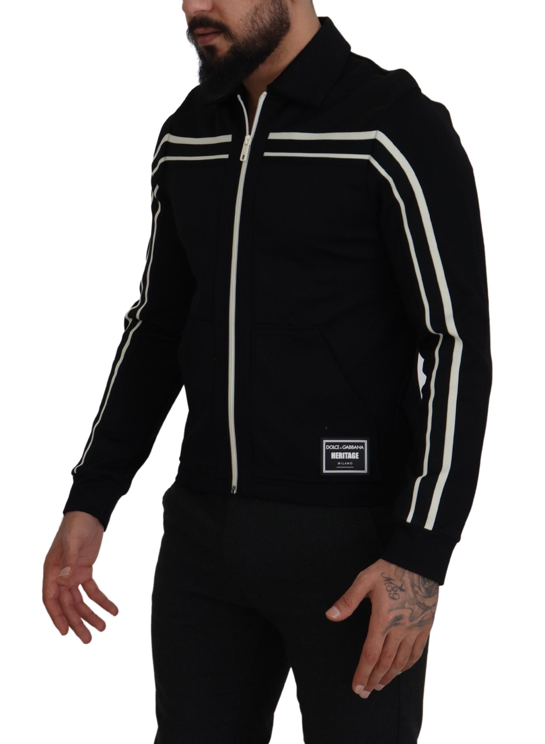 Dolce & Gabbana Black Nylon Full Zip Cardigan Logo Sweater - DEA STILOSA MILANO