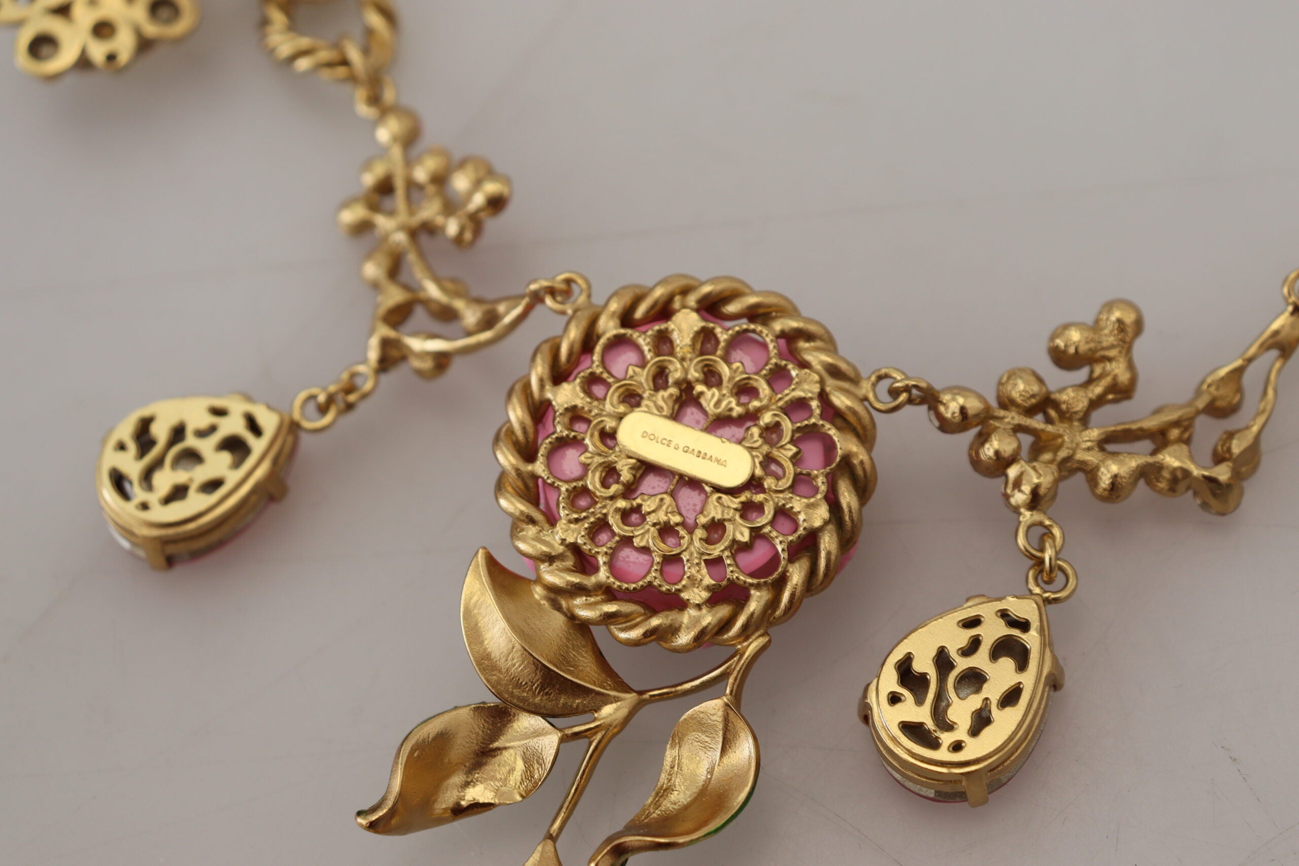 Dolce & Gabbana Gold Brass Chain Crystal Floral Roses Jewelry Necklace - DEA STILOSA MILANO