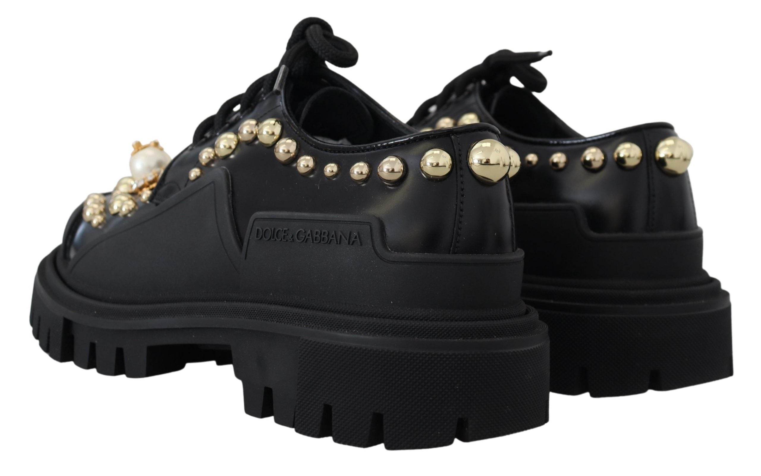 Dolce & Gabbana Black Leather Trekking Derby Embellished Shoes - DEA STILOSA MILANO