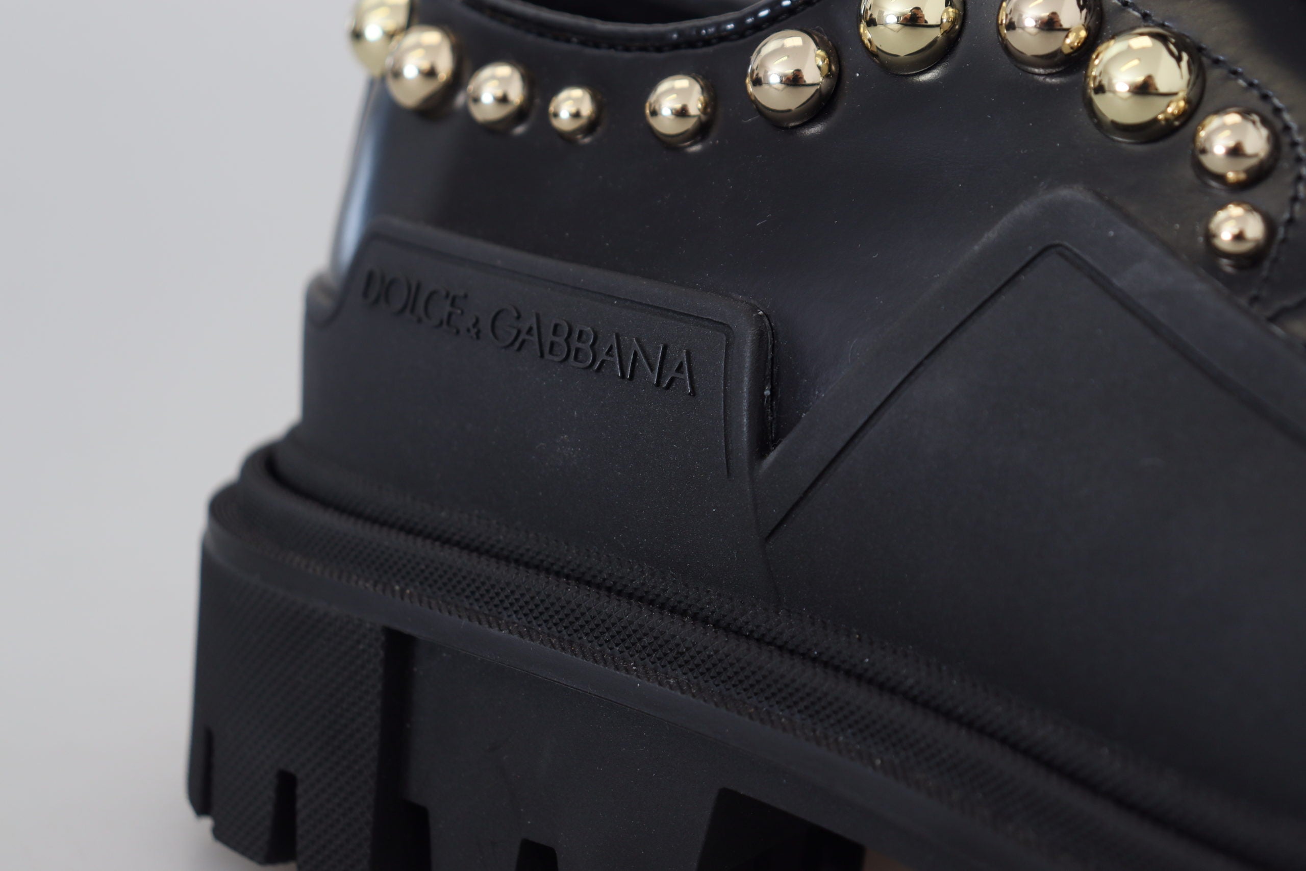 Dolce & Gabbana Black Leather Trekking Derby Embellished Shoes - DEA STILOSA MILANO