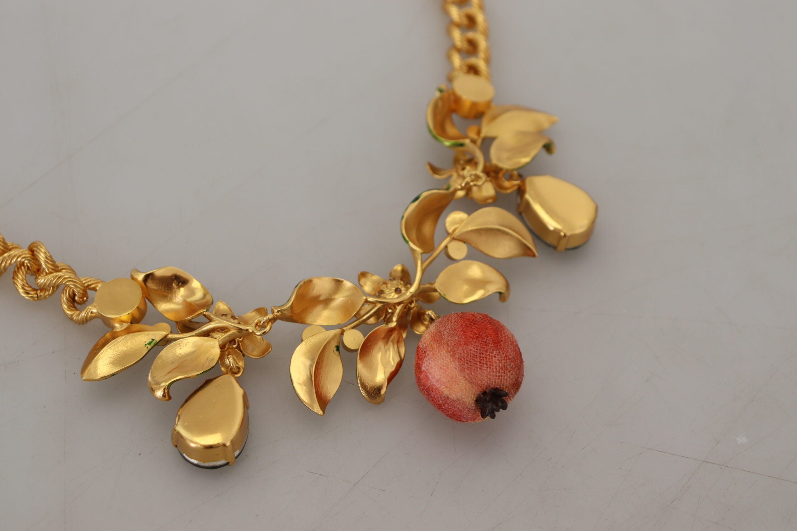 Dolce & Gabbana Gold Brass Crystal Logo Fruit Floral Statement Necklace - DEA STILOSA MILANO