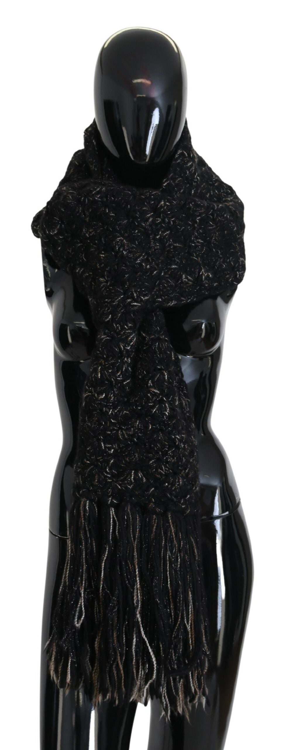 Dolce & Gabbana Black Wool Knitted Wrap Foulard Fringe Scarf - DEA STILOSA MILANO