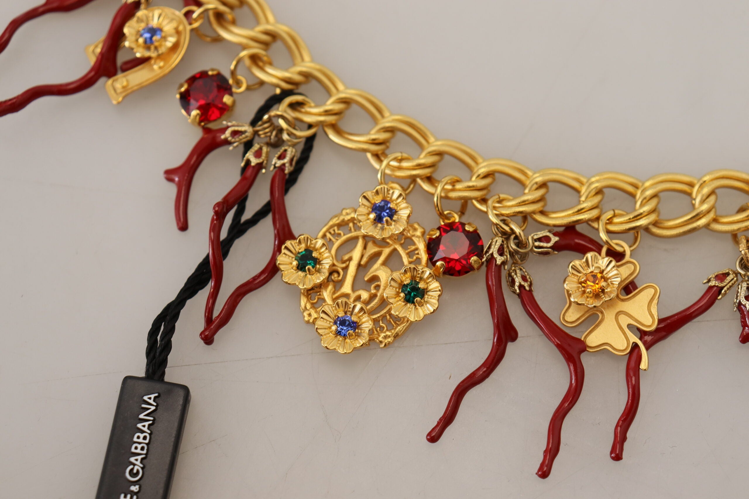 Dolce & Gabbana Gold Brass Crystal Logo Chili Statement Necklace - DEA STILOSA MILANO
