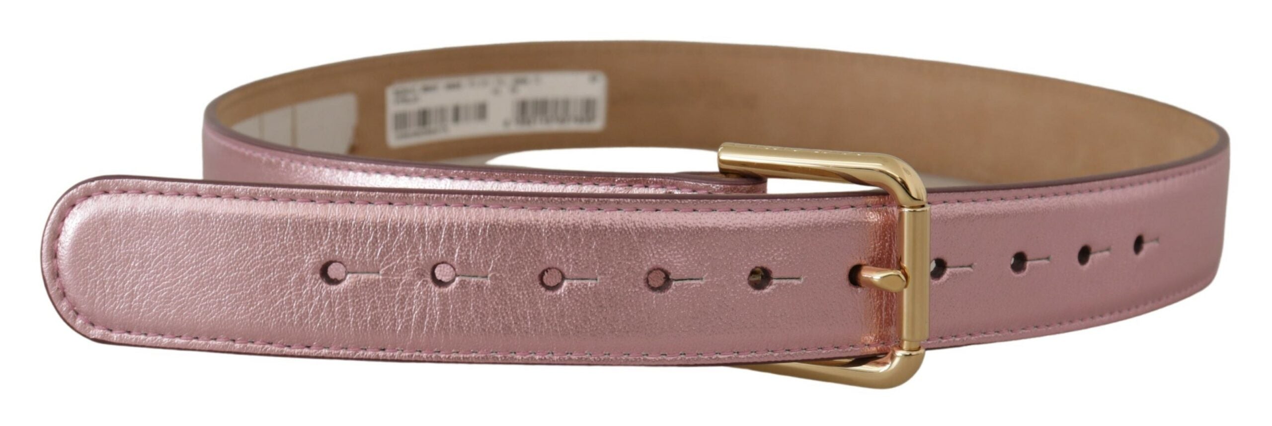 Dolce & Gabbana Metallic Pink Polished Leather Logo Metal Buckle Belt - DEA STILOSA MILANO