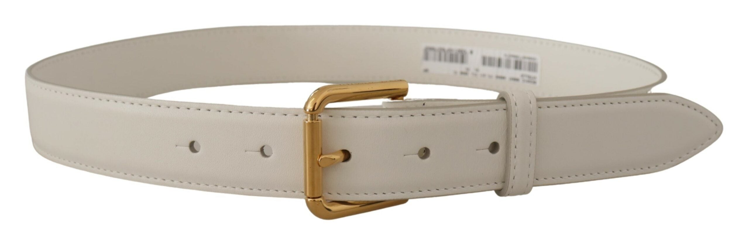 Dolce & Gabbana White Calf Leather Gold Tone Logo Metal Buckle Belt - DEA STILOSA MILANO