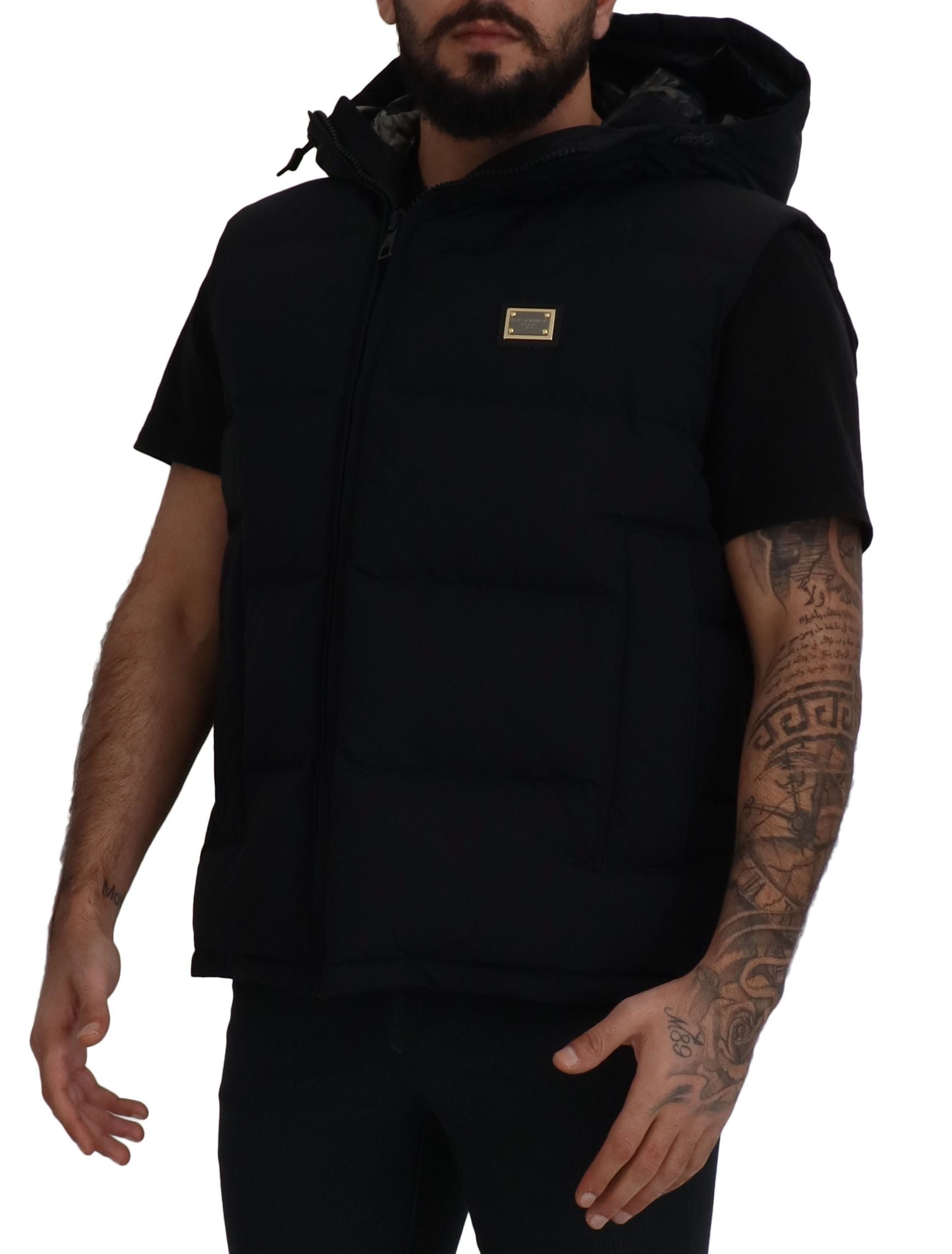 Dolce & Gabbana Black Polyester Hooded Short Sleeves Jacket - DEA STILOSA MILANO