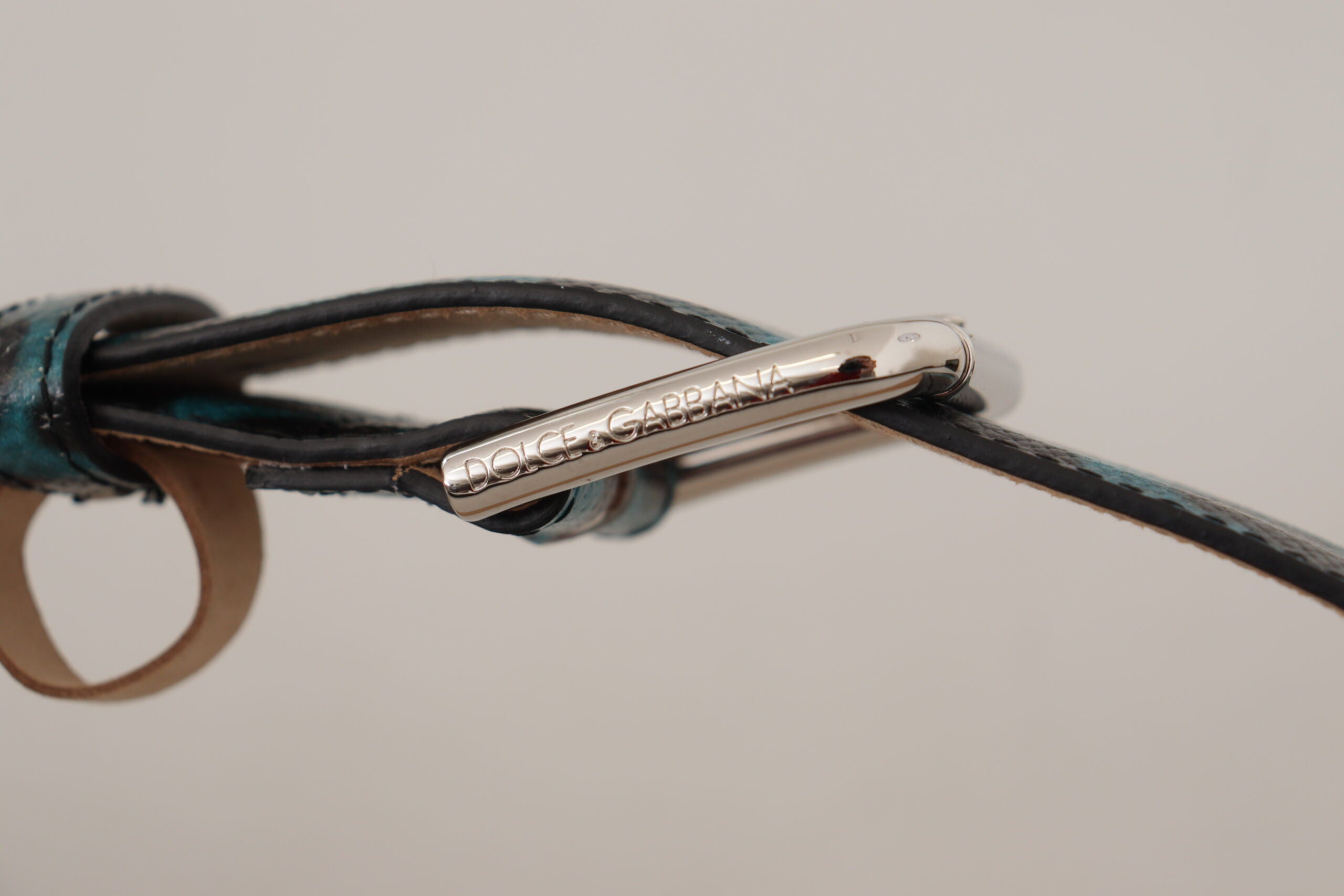 Dolce & Gabbana Blue Leopard Print Leather Logo Metal Buckle Belt - DEA STILOSA MILANO