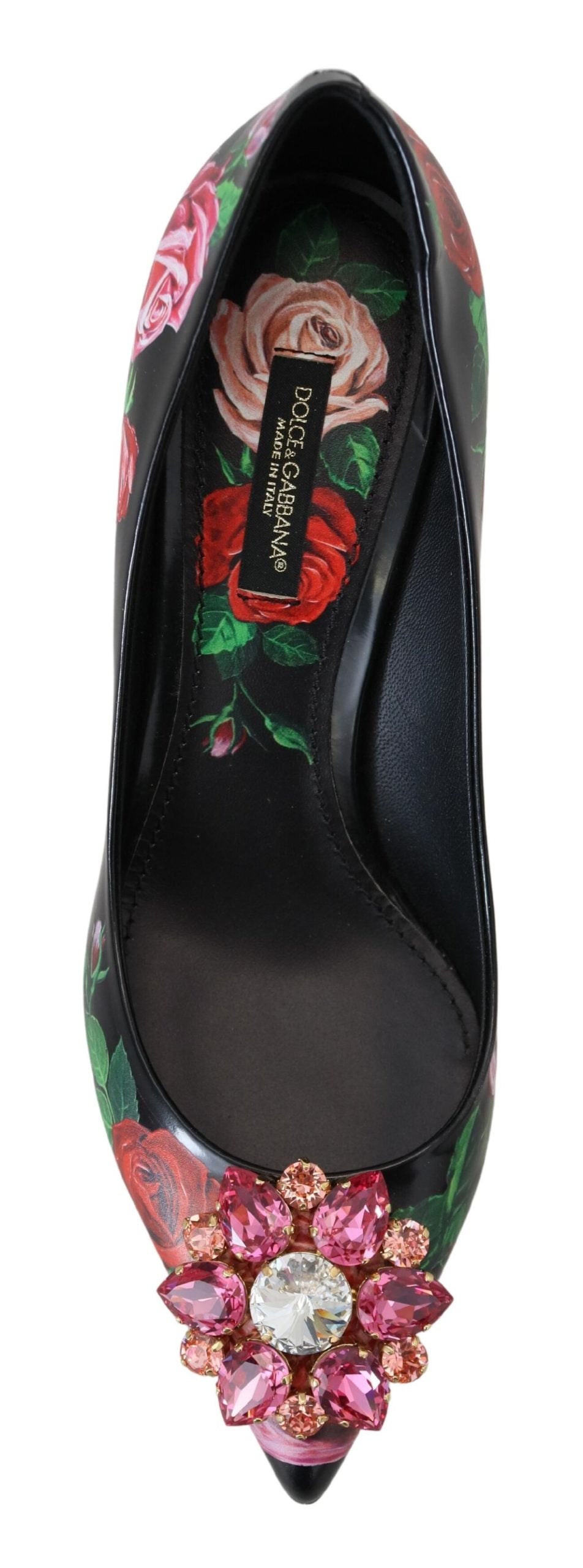 Dolce & Gabbana Black Floral Print Crystal Heels Pumps Shoes - DEA STILOSA MILANO