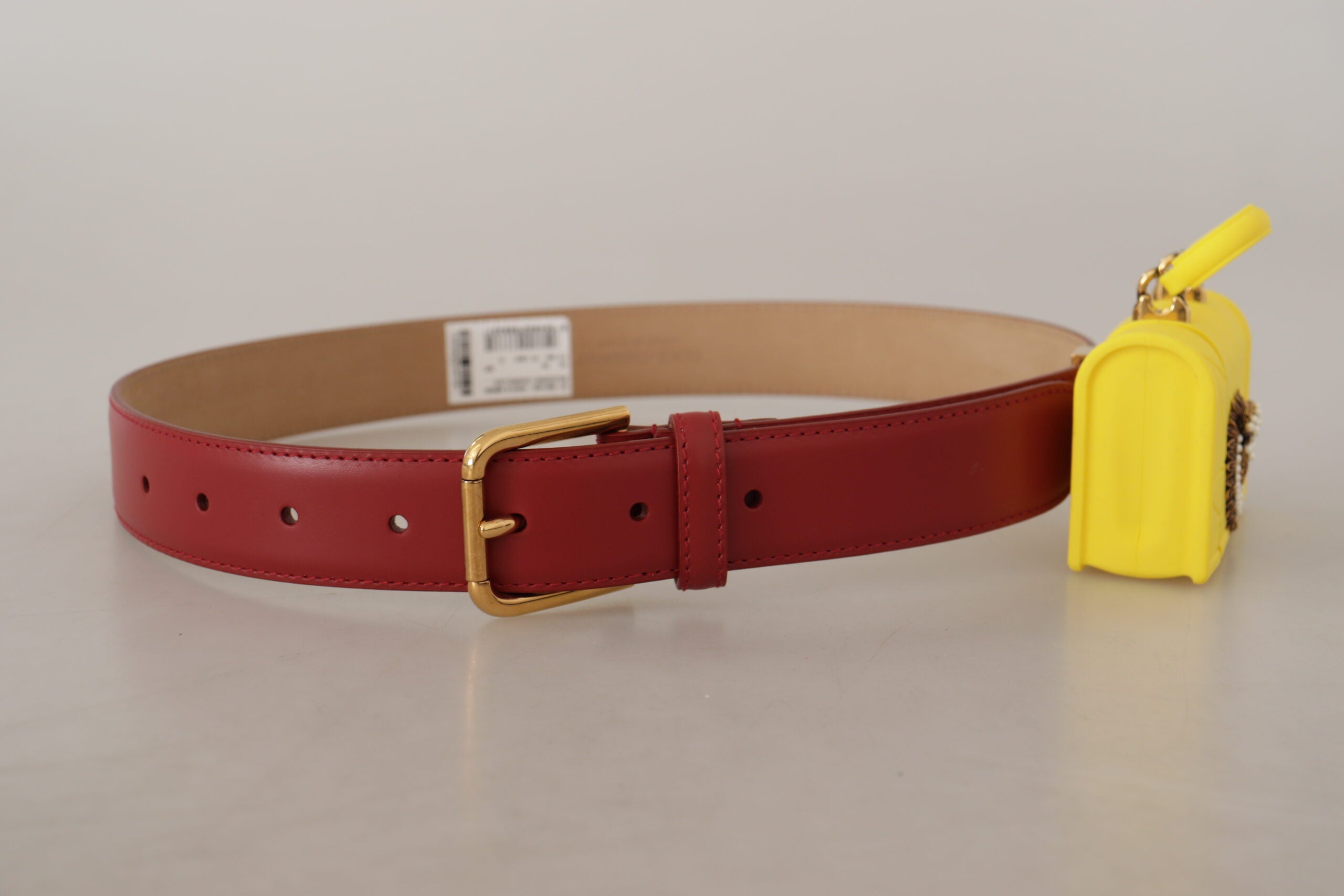 Dolce & Gabbana Red Leather Yellow DEVOTION Heart Bag Buckle Belt - DEA STILOSA MILANO