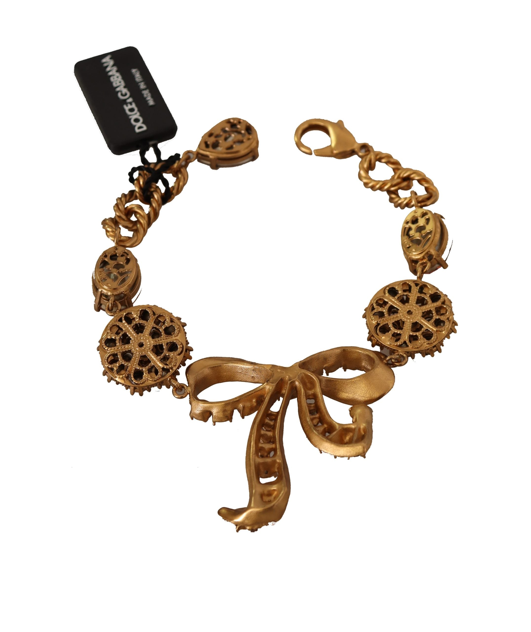 Dolce & Gabbana Gold Brass Chain Baroque Crystal Embellished Bracelet - DEA STILOSA MILANO