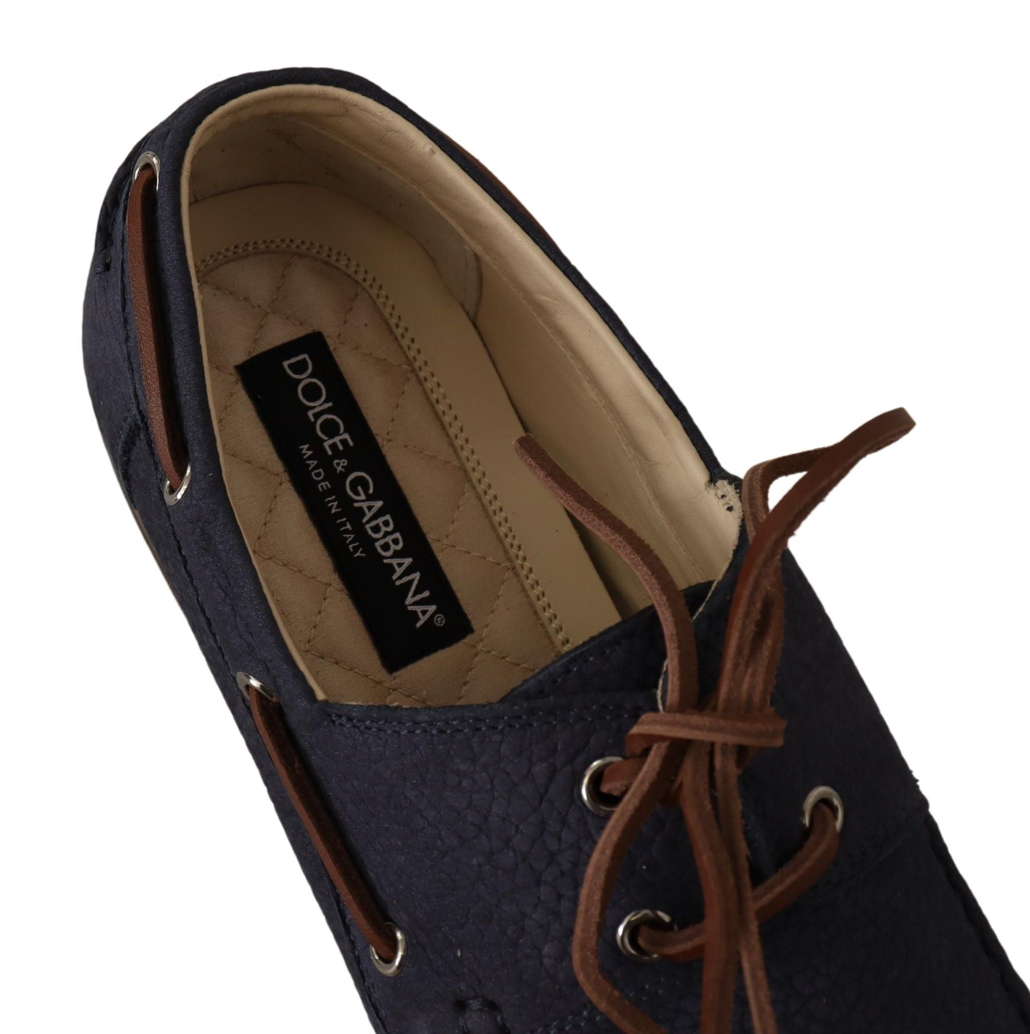 Dolce & Gabbana Blue Leather Lace Up Men Casual Boat Shoes - DEA STILOSA MILANO