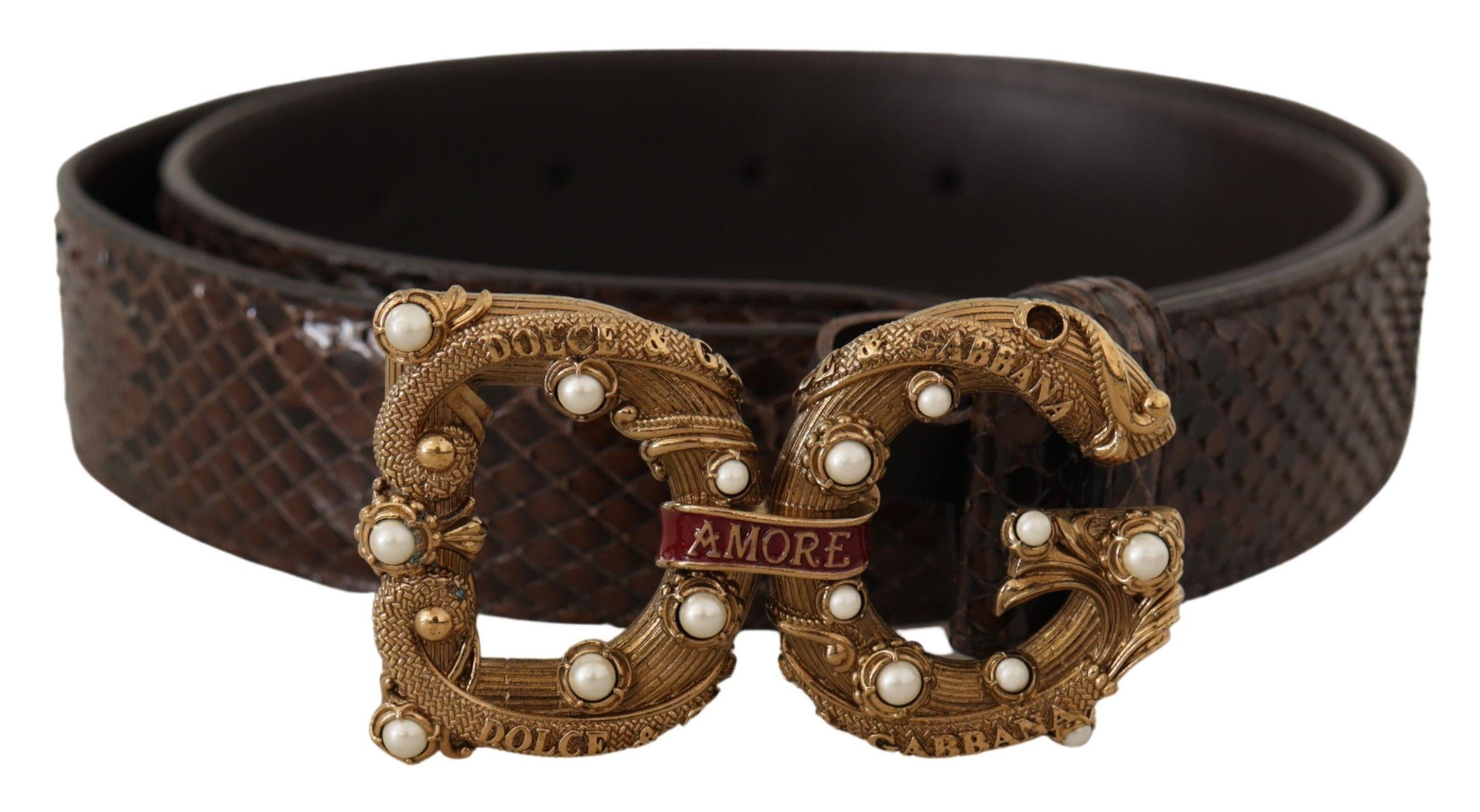 Dolce & Gabbana Brown Amore Animal Print Exotic Leather Logo Buckle Belt - DEA STILOSA MILANO