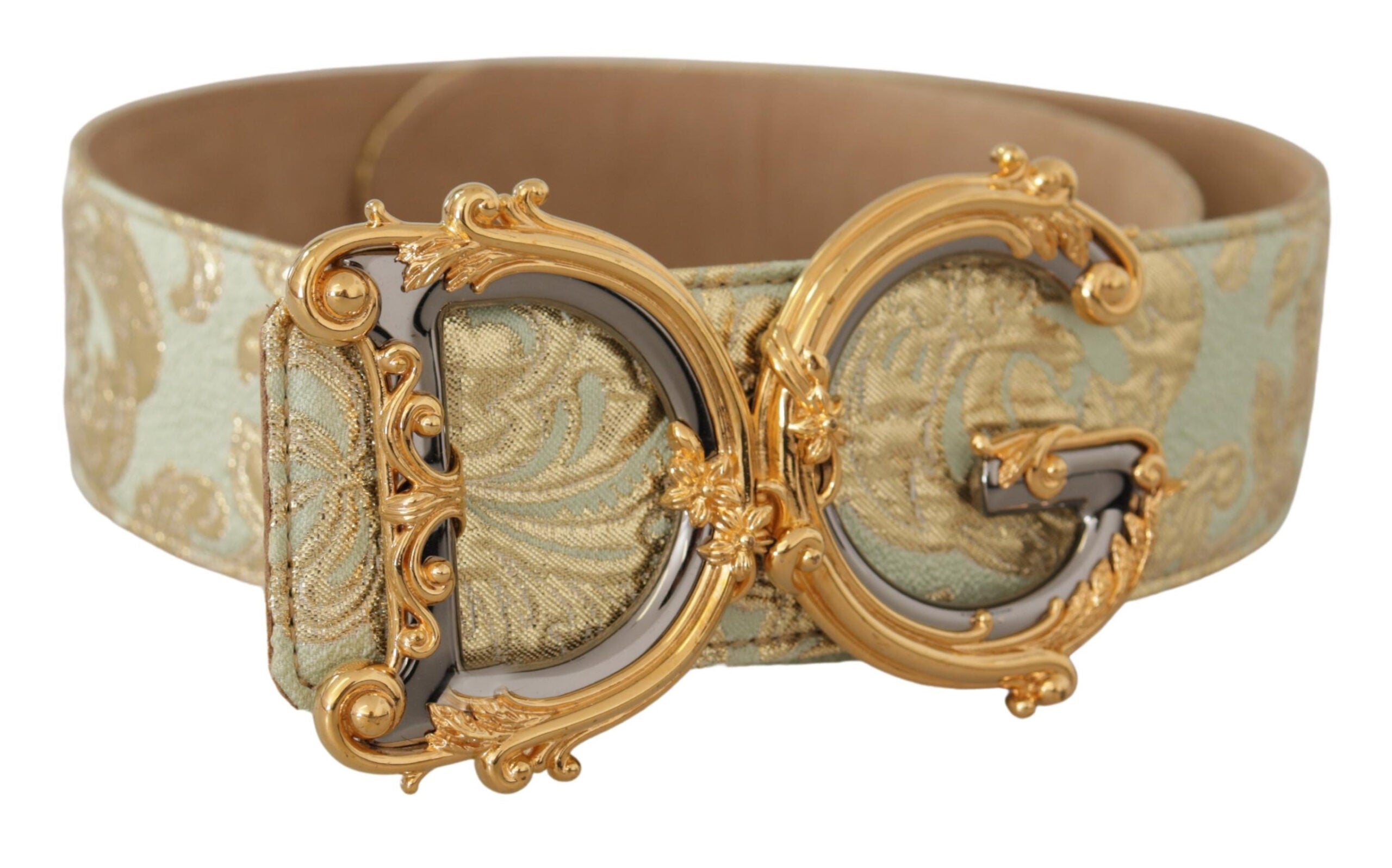 Dolce & Gabbana Green Wide Brocade Jacquard DG Logo Gold Buckle  Belt - DEA STILOSA MILANO