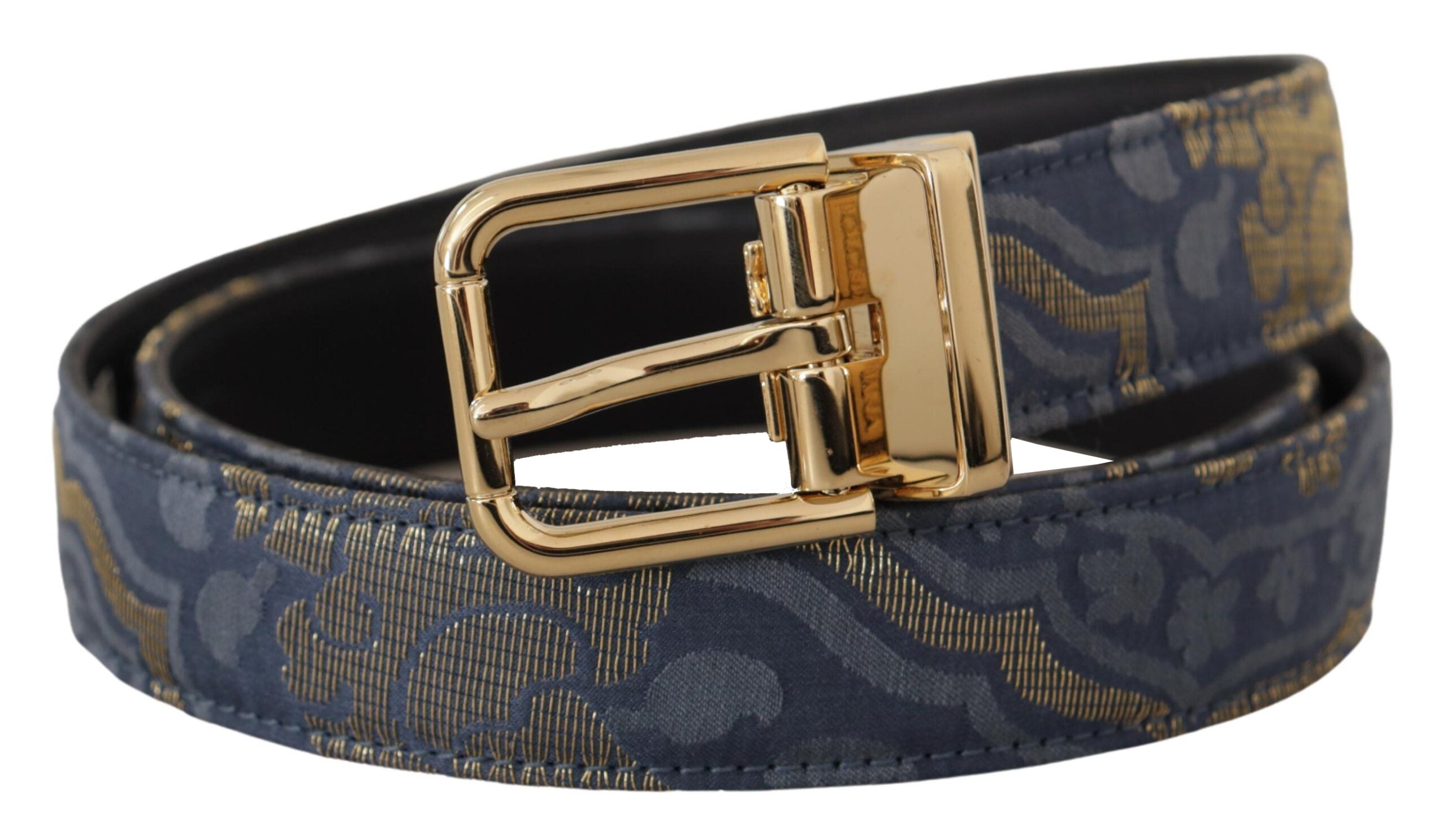 Dolce & Gabbana Navy Blue Jacquard Gold Tone Logo Metal Buckle Belt - DEA STILOSA MILANO
