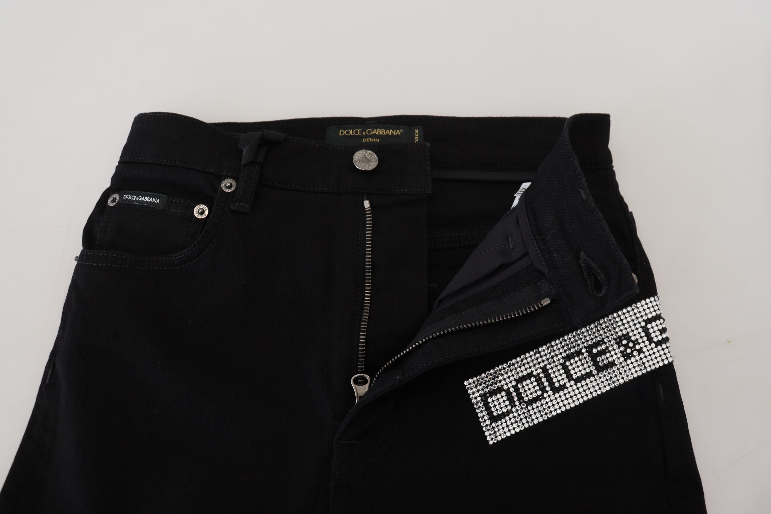 Dolce & Gabbana Black Sequined Cotton Slim Fit Denim Jeans - DEA STILOSA MILANO