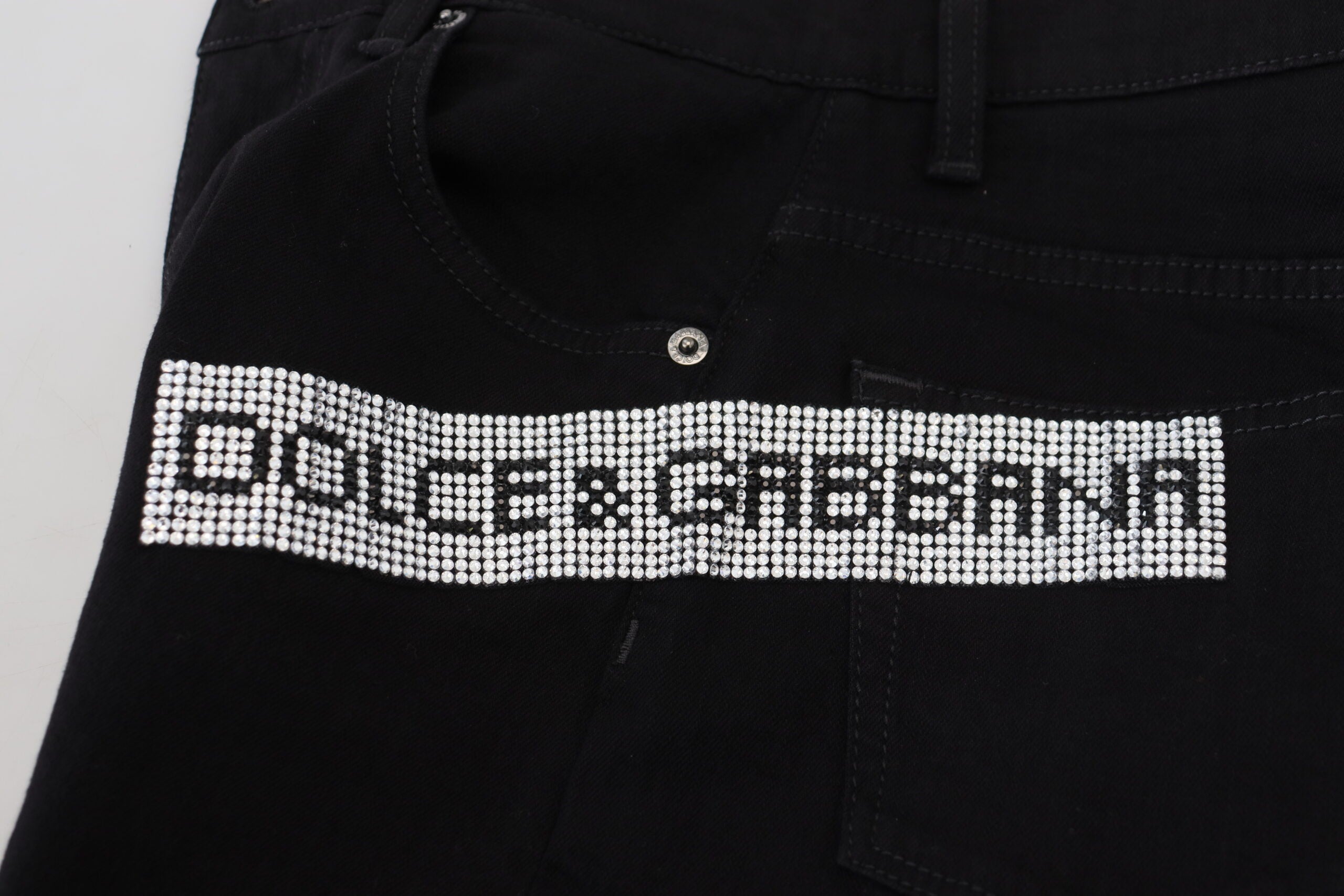 Dolce & Gabbana Black Sequined Cotton Slim Fit Denim Jeans - DEA STILOSA MILANO
