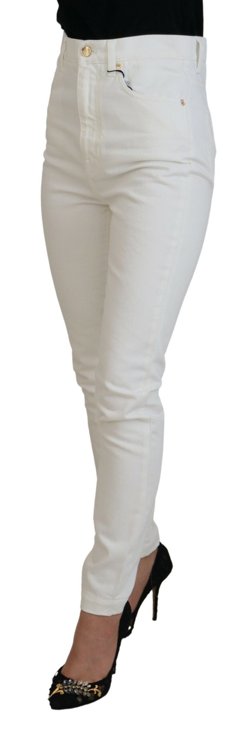 Dolce & Gabbana Off White High Waist Skinny Denim Cotton Jeans - DEA STILOSA MILANO