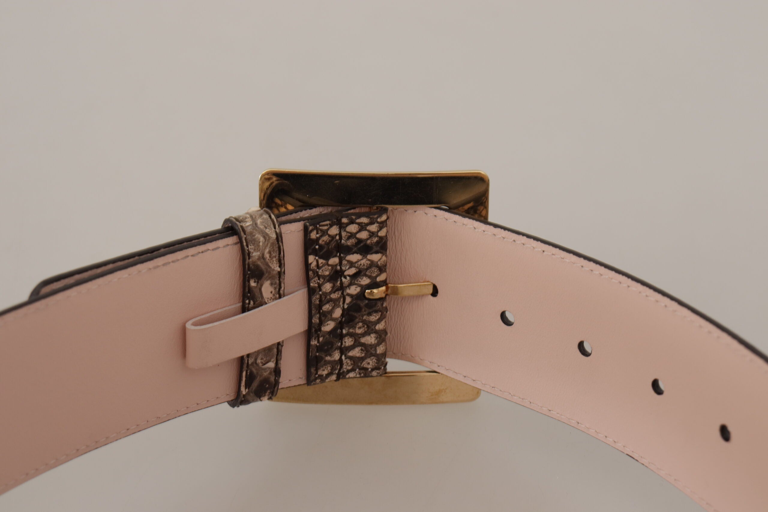 Dolce & Gabbana Beige Exotic Leather Wide Gold Metal Buckle Belt - DEA STILOSA MILANO