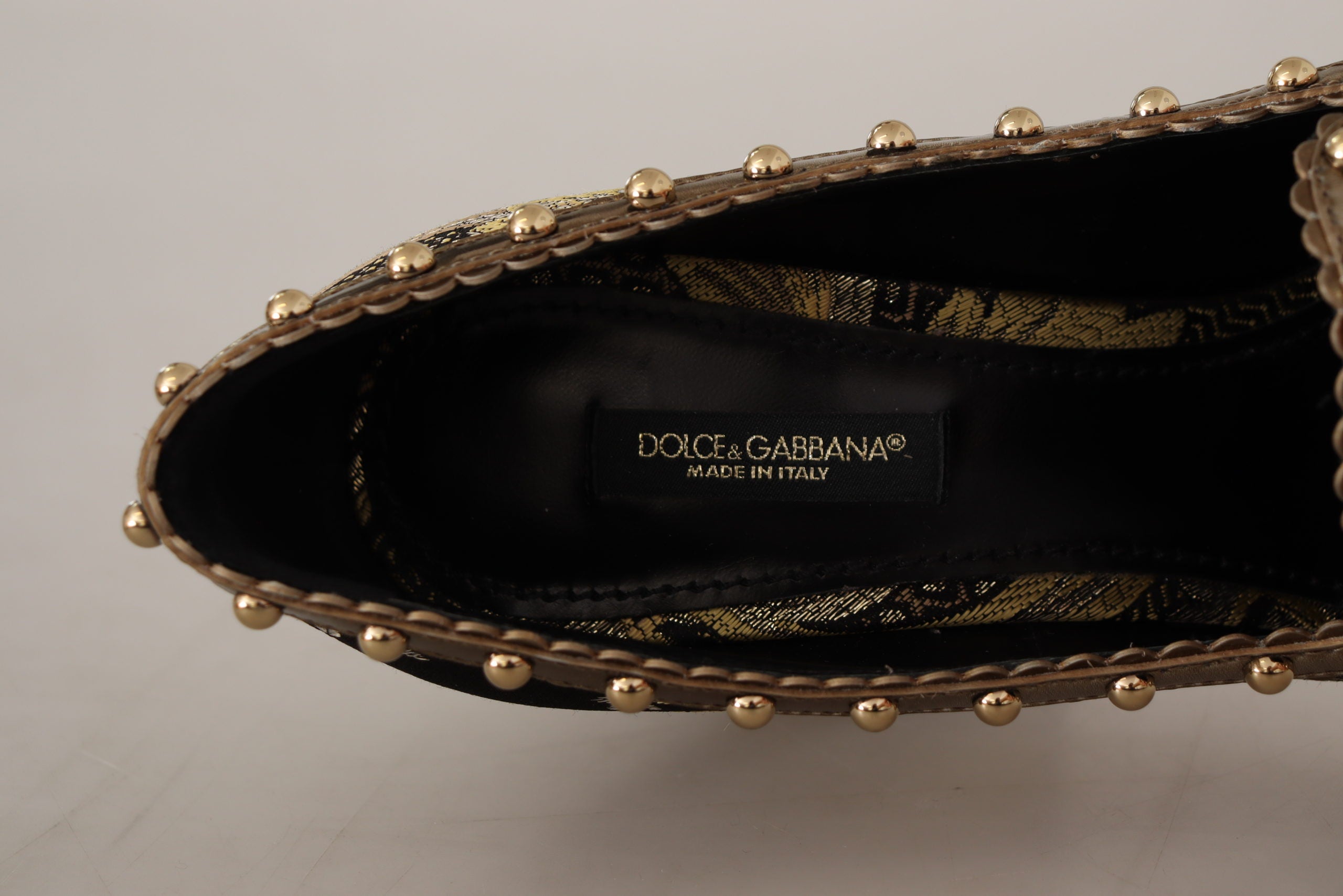Dolce & Gabbana Gold Crystal Square Toe Brocade Pumps Shoes - DEA STILOSA MILANO