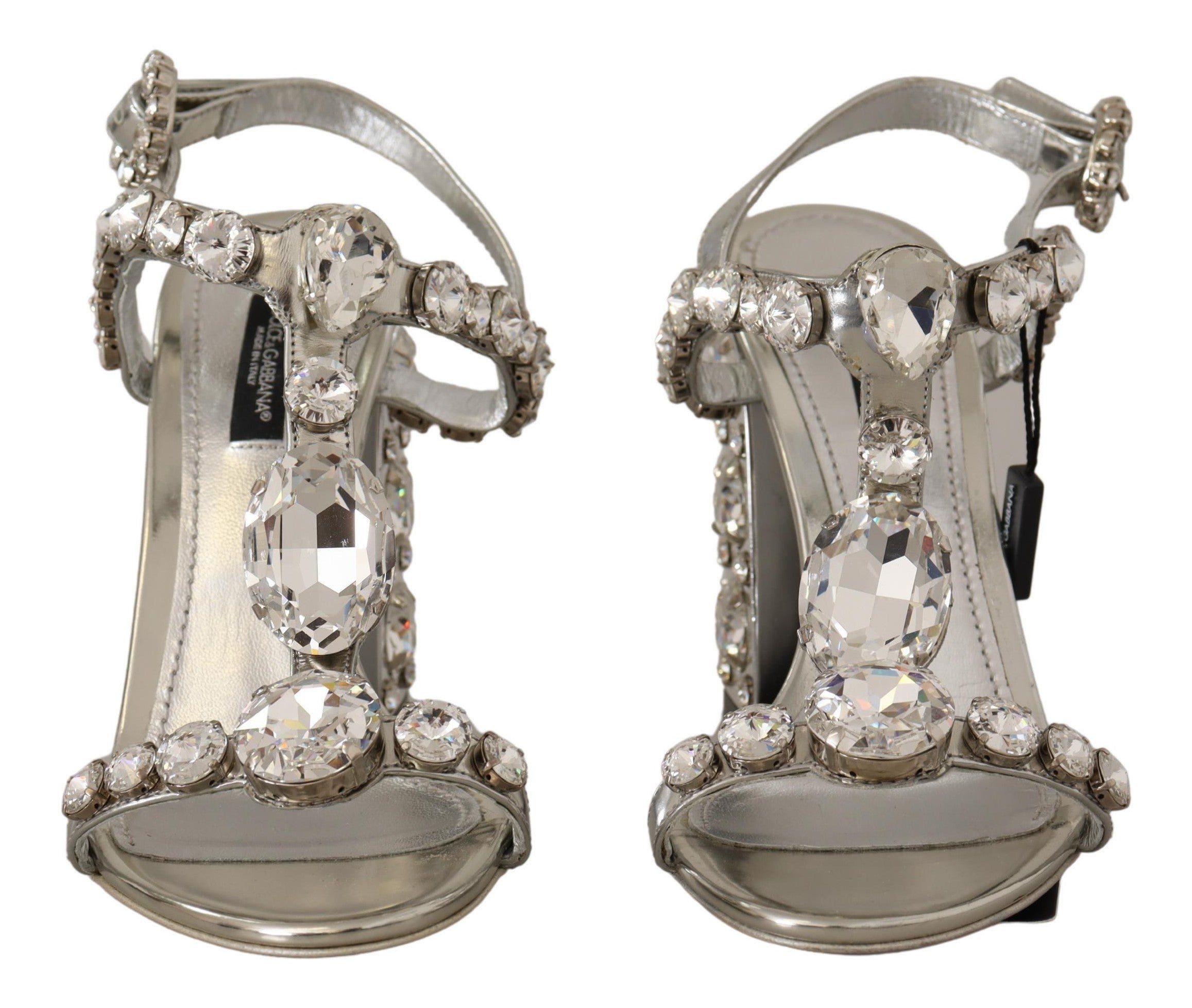 Dolce & Gabbana Silver Crystals Strap Buckle High Heel Sandals - DEA STILOSA MILANO