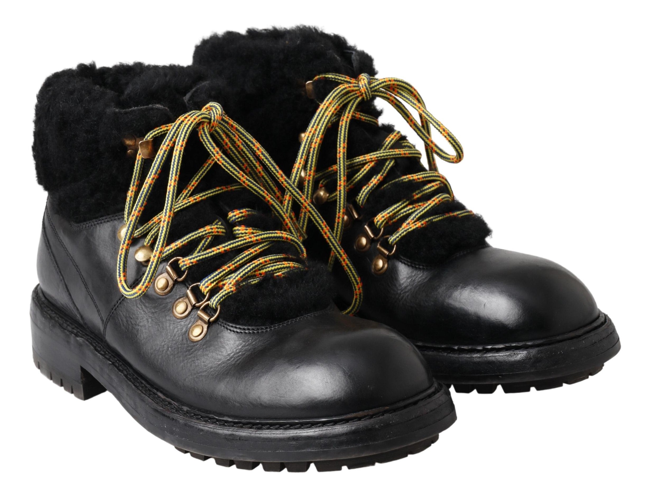 Dolce & Gabbana Black Leather Bernini Shearling Boots Shoes - DEA STILOSA MILANO