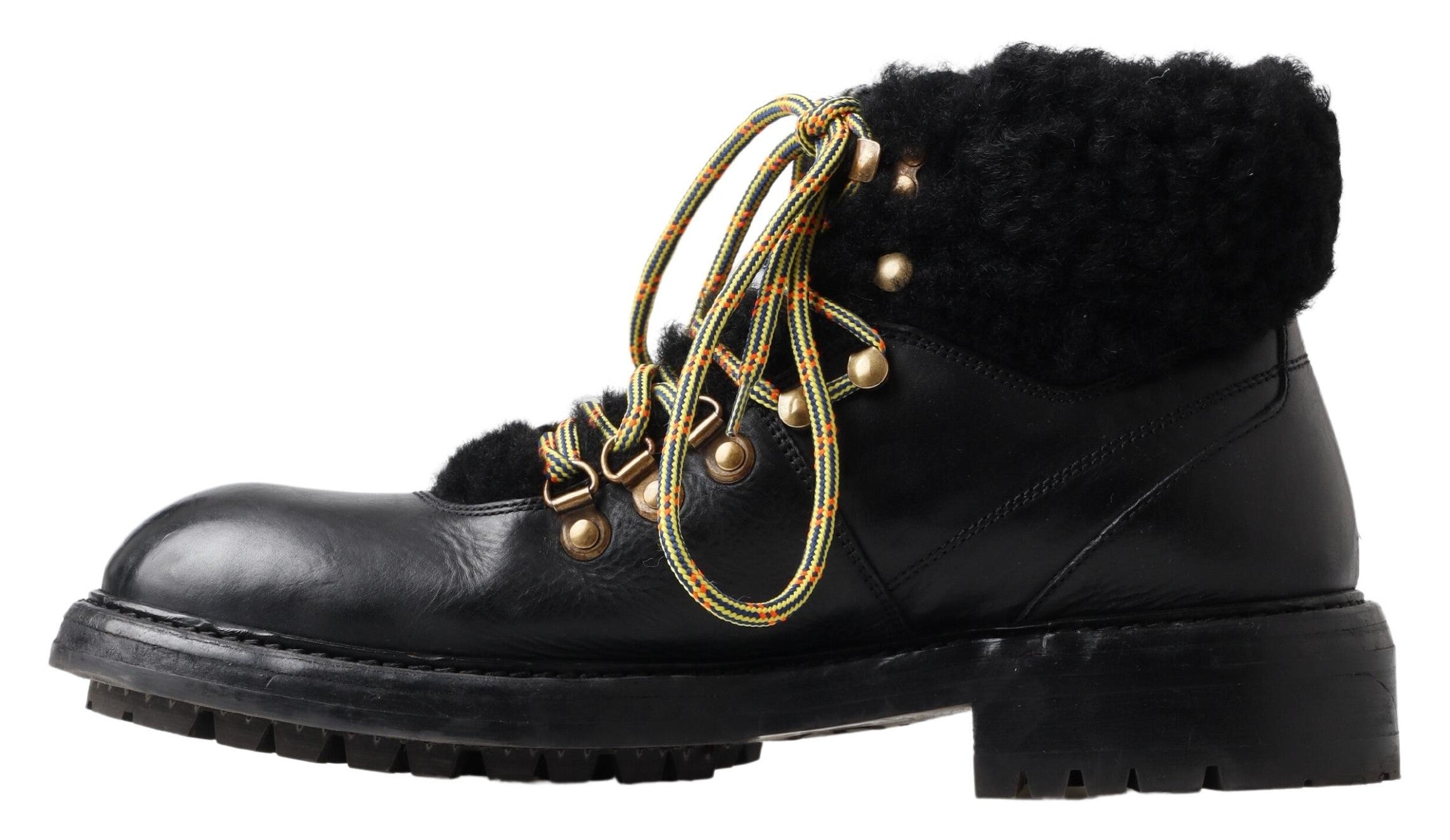 Dolce & Gabbana Black Leather Bernini Shearling Boots Shoes - DEA STILOSA MILANO