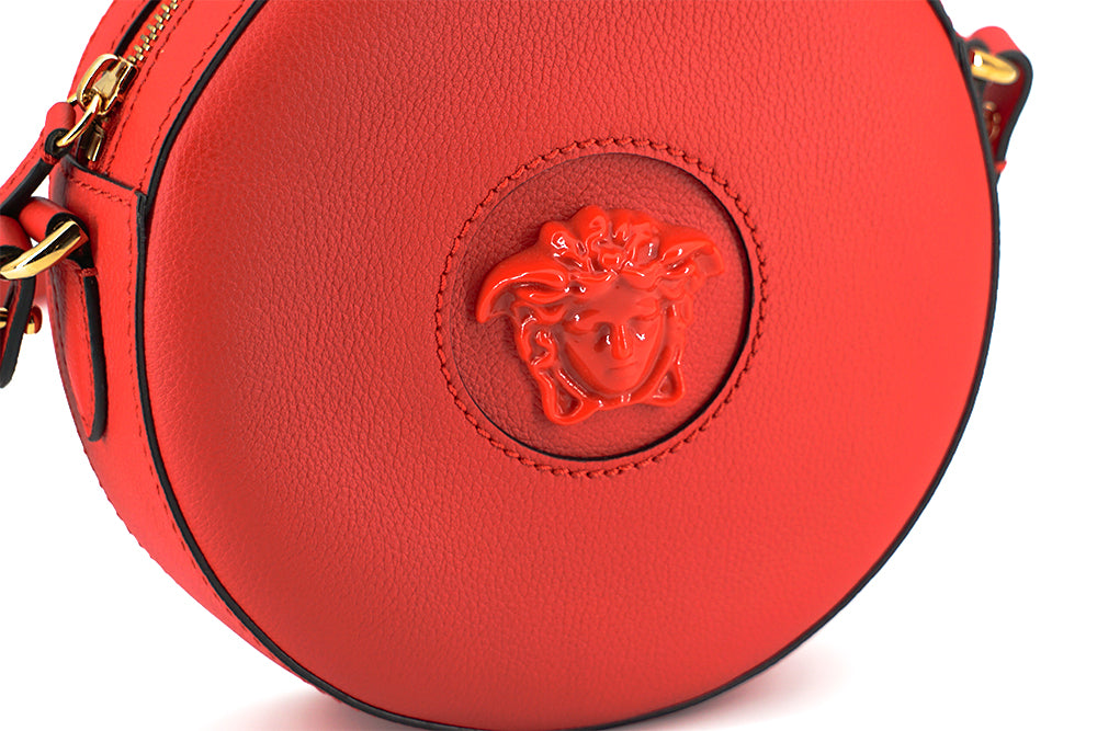 Versace Red Calf Leather Round Disc Shoulder Bag - DEA STILOSA MILANO