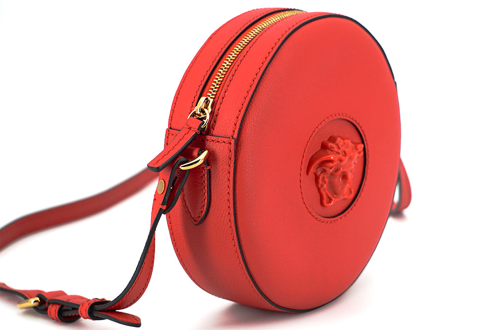 Versace Red Calf Leather Round Disc Shoulder Bag - DEA STILOSA MILANO