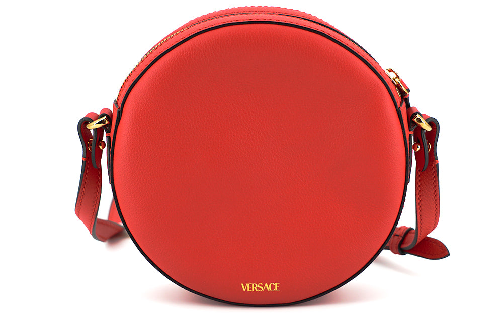 Versace Red Calf Leather Round Disc Shoulder Bag - DEA STILOSA MILANO