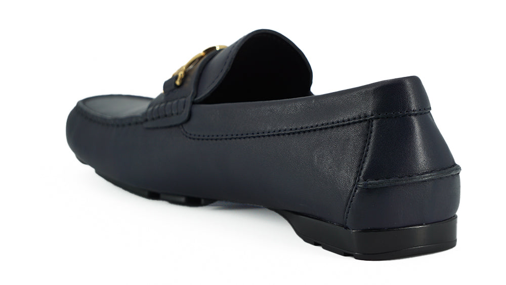 Versace Navy Blue Calf Leather Loafers Shoes - DEA STILOSA MILANO