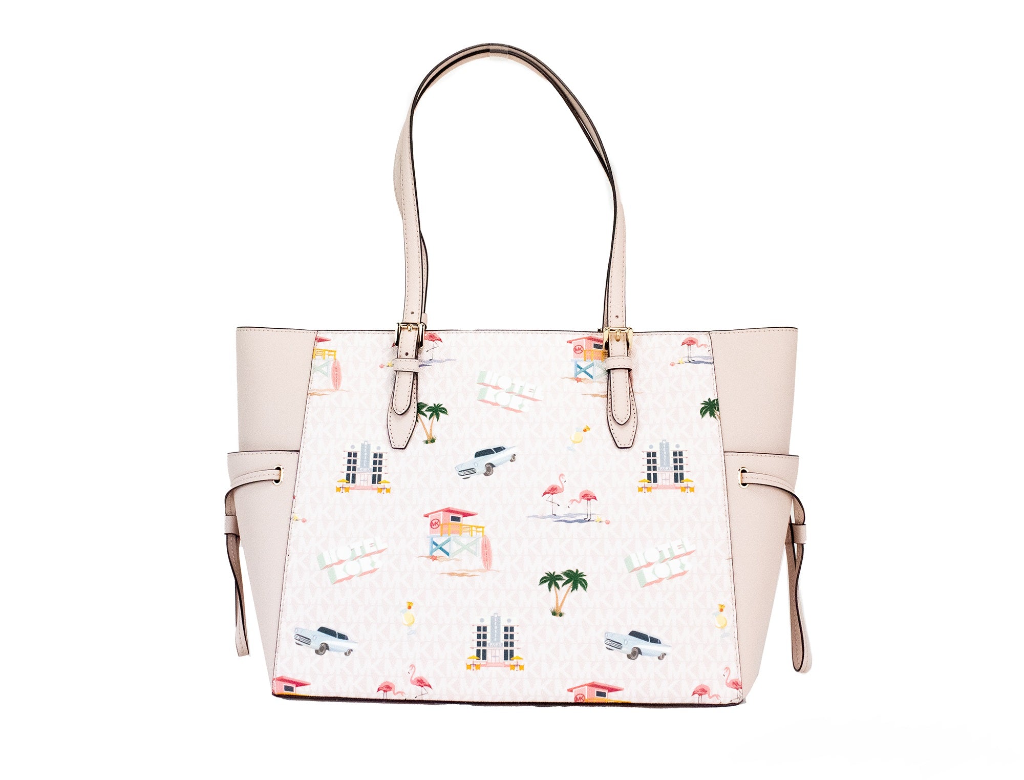 Michael Kors Gilly Large Travel Print Powder Blush Signature PVC Tote Handbag - DEA STILOSA MILANO