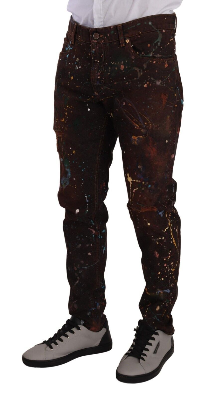 Dolce & Gabbana Brown Splash Color Cotton Regular Denim Jeans - DEA STILOSA MILANO