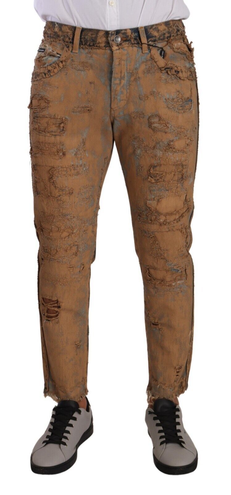 Dolce & Gabbana Brown Distressed Cotton Regular Denim Jeans - DEA STILOSA MILANO