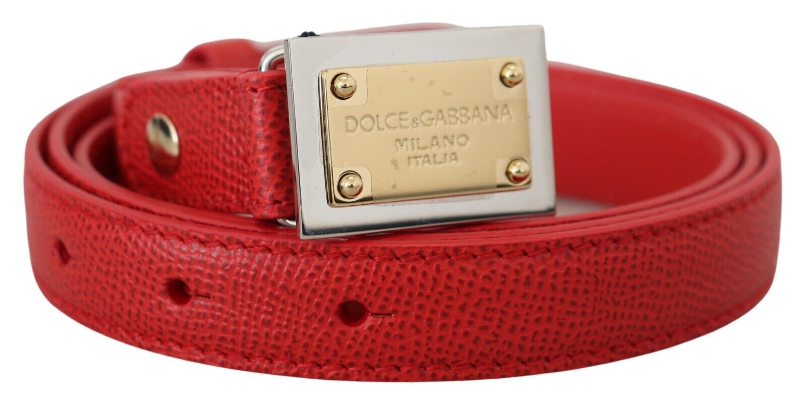 Dolce & Gabbana Red Leather Gold Engraved Metal Buckle Belt - DEA STILOSA MILANO