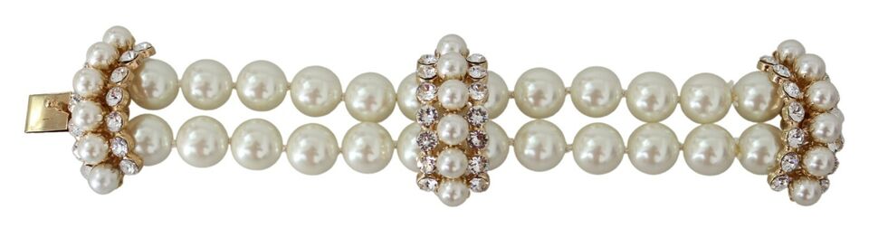 Dolce & Gabbana White Faux Pearl Beads Translucent Crystals Bracelet - DEA STILOSA MILANO